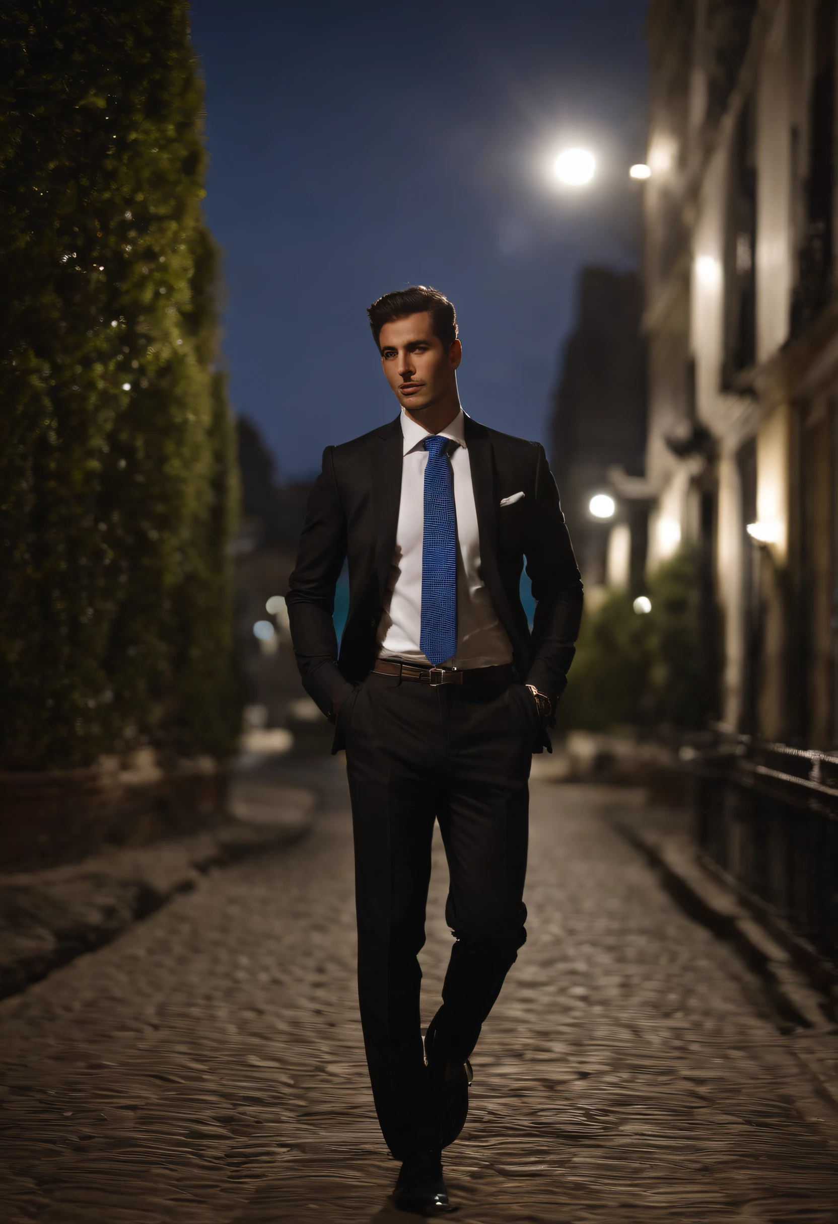 Arafed man in a suit and tie walking down a street - SeaArt AI