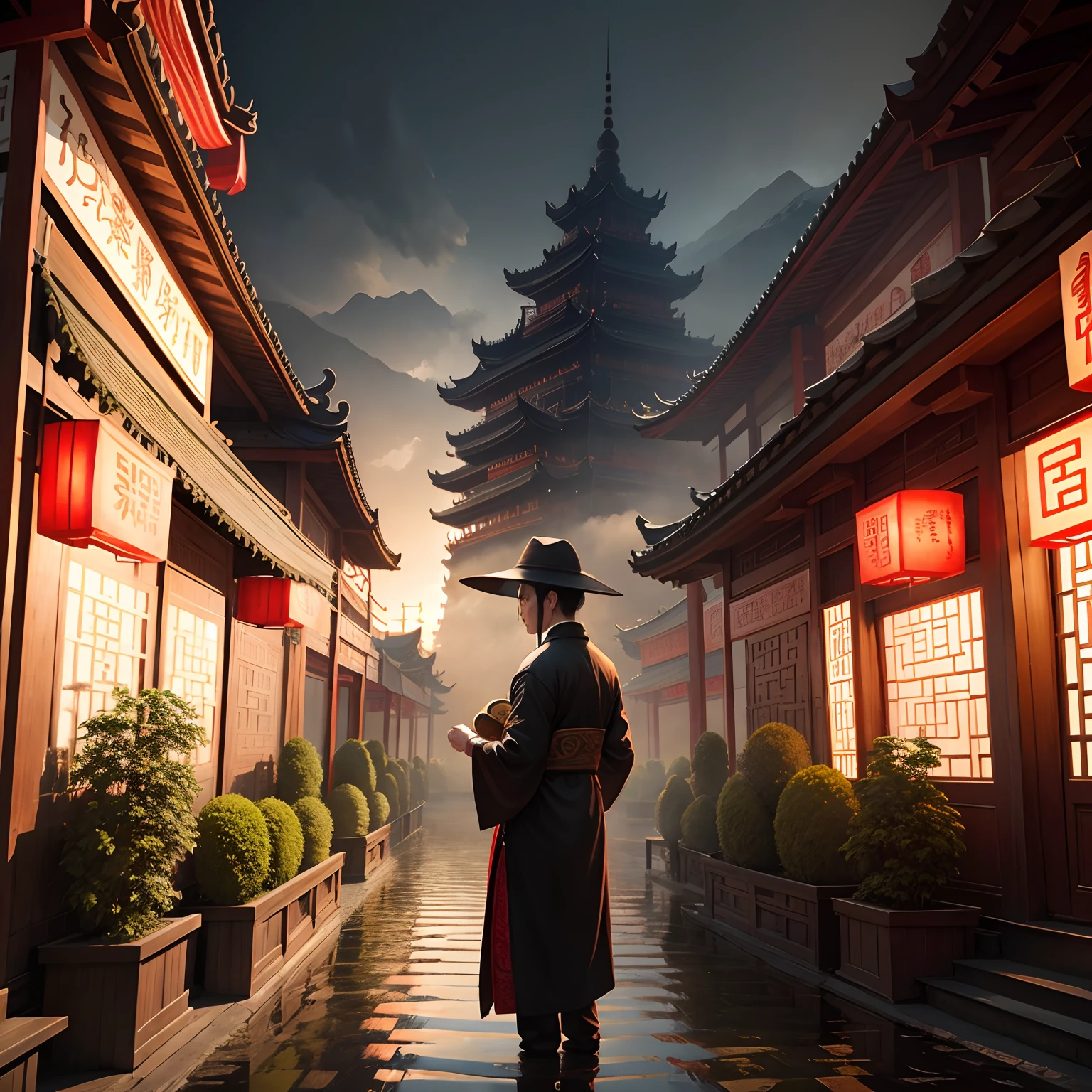 Ancient Chinese background, HD big picture, large scene, The aesthetic mood is cloudy,lotuses,Gangnam