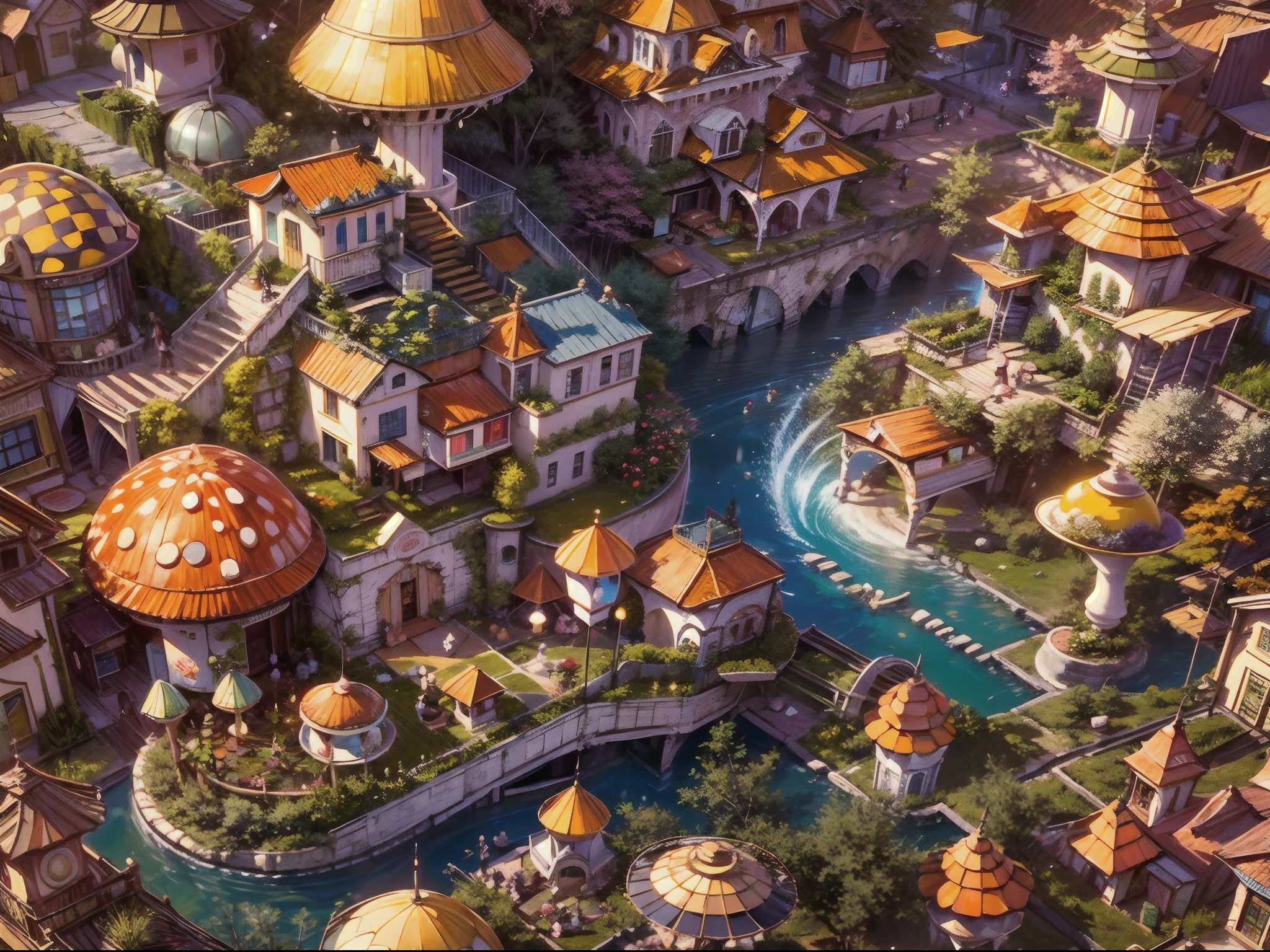 (best quality,4k,8k,highres,masterpiece:1.2),ultra-detailed,(realistic,photorealistic,photo-realistic:1.37),an otherworldly city,a city of the small ones,aerial view,ultra wide angle,ultra wide shot,countless mushroom houses,unique mushroom houses,mushrooms made into small houses,various sizes and shapes of mushroom houses,vibrant colors,lively atmosphere,enchanted landscape,winding pathways,enchanted forest,tall trees,overgrown vegetation,twinkling lights,fairy tale charm,magical atmosphere,mystical aura,sunlight filtering through the leaves,soft shadows,dreamy ambiance,ethereal beauty,whimsical architecture,fantasy world,imagination unleashed,innovative design,quirky details,playful elements,hidden nooks and crannies,secret passages,curved rooftops,colorful tiles,ornate doors and windows,cozy balconies,climbing vines,flowering plants,enchanted garden,peaceful calm,trickling fountains,serene ponds,reflective surfaces,unusual landscapes,surreal colors,otherworldly creatures,friendly inhabitants,bustling marketplaces,street performers,musicians playing magical tunes,delicious aromas,exotic spices,unique crafts,excitement and wonder,joyful laughter,lively conversations,endless exploration.