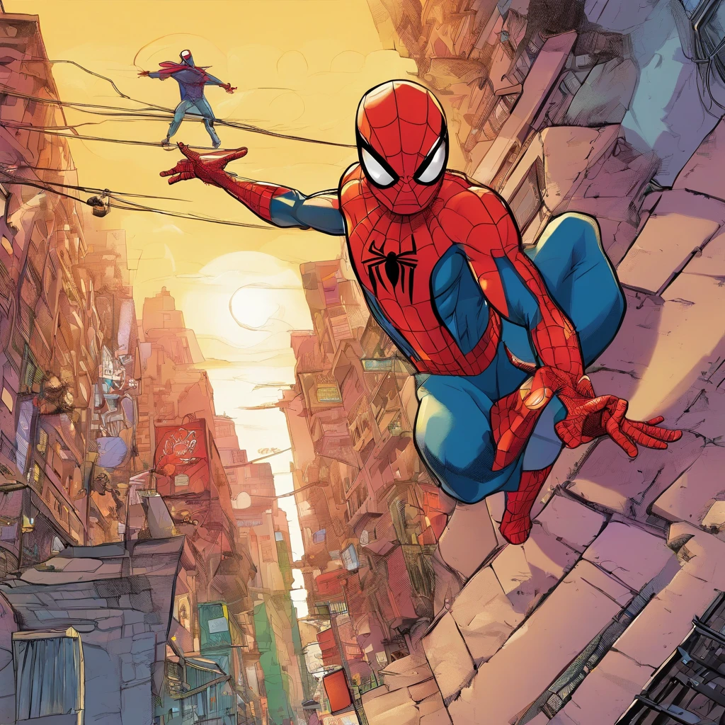 Miguel O'Hara from spiderman across the spider verse, midshot, (cel-shading style:1.3), centered image, ultra detailed illustration, posing, (tetradic colors), inkpunk, (ink lines:1.1), strong outlines, art by MSchiffer, bold traces, unframed, high contrast, (cel-shaded:1.1), vector, 32k resolution, best quality, flat colors, flat lights