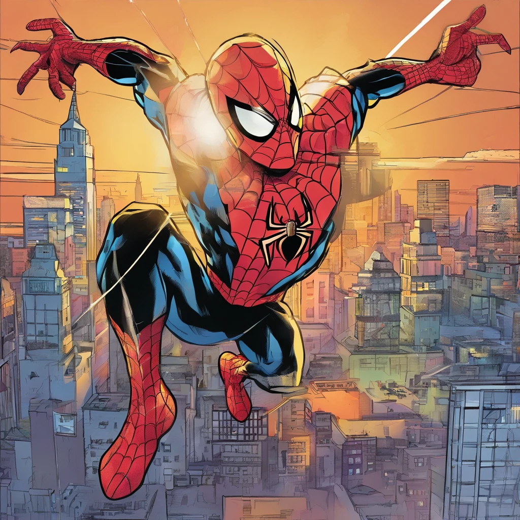 spiderman, midshot, (cel-shading style:1.3), centered image, ultra detailed illustration, posing, (tetradic colors), inkpunk, (ink lines:1.1), strong outlines, art by MSchiffer, bold traces, unframed, high contrast, (cel-shaded:1.1), vector, 32k resolution, best quality, flat colors, flat lights