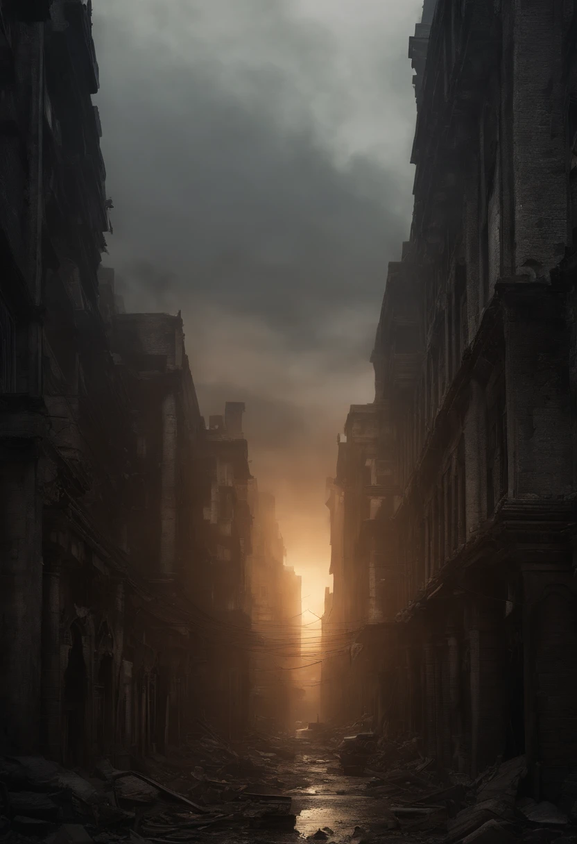 (Image of a: Epic pixel art, 64-bit) | (charact: slenderness, heroic bearing, Dark cover)Below, there lies an abandoned city that has succumbed to ruins. The streets and buildings have been desolate for many years, ravaged by both nature and the apocalypse. The trees on either side of the streets have overgrown and broken through the roads and shattered structures. The city is shrouded in an eerie mist, evoking a sense of impending doom.
Most of the buildings in the city have collapsed or suffered severe damage, leaving behind only remnants and debris. Broken windows, cracked walls, and scattered debris and destroyed vehicles fill the surroundings. There is no sign of humanity, only a few lingering zombies stumbling through the wreckage.
At the heart of the city, flames rage on the rooftop of a high-rise building, sending plumes of thick black smoke into the sky. The fire casts an ethereal glow upon the ruins and debris.
A sense of deathly stillness permeates the air, devoid of any signs of life or sound, except for the occasional rustle of the wind through the wreckage. The sky is gloomy, covered in dark clouds, adding to the oppressive and heavy atmosphere that hangs over the entire city.
From an aerial perspective, this apocalyptic zombie city appears like a canvas of ruins, destined to be forgotten by time and destruction.