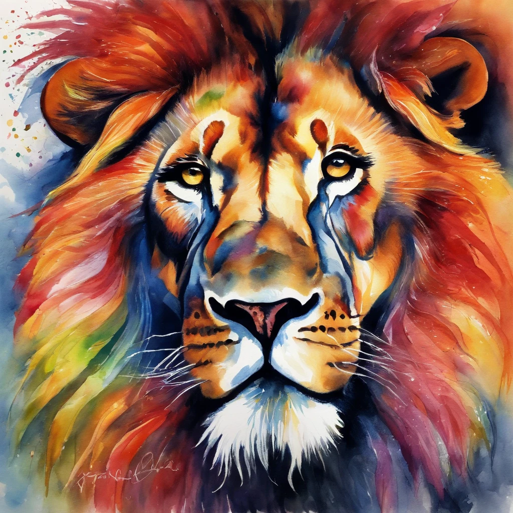 Picture of a lion, rainbow colours,spectacular, vibrant, no signature, no watermark