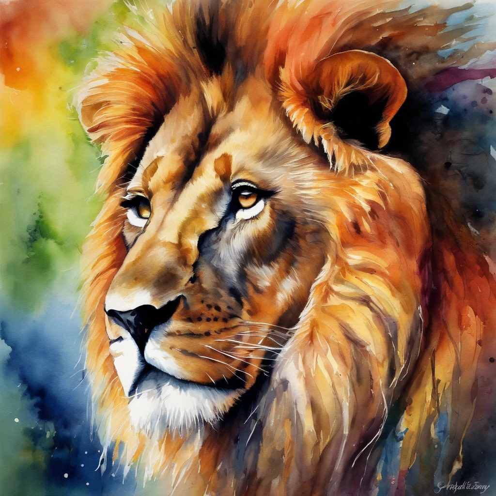 Picture of a lion, rainbow colours,spectacular, vibrant, no signature, no watermark