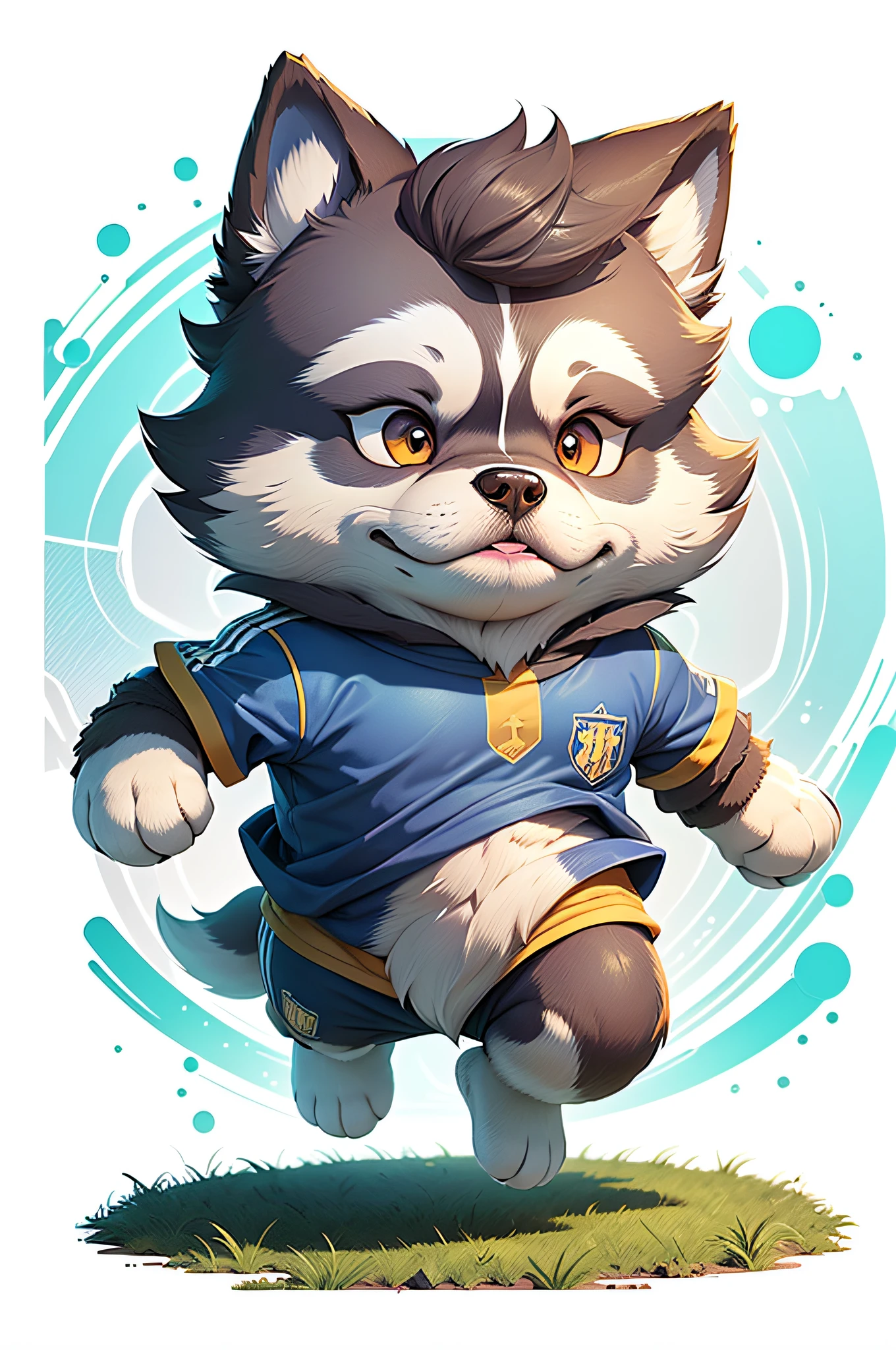 C4tt4stic,Siberian Husky dog in the cartoon of the legendary club soccer player kicking a soccer ball（The specifics of the appearance of the Siberian Husky Province、Body hair is light gray