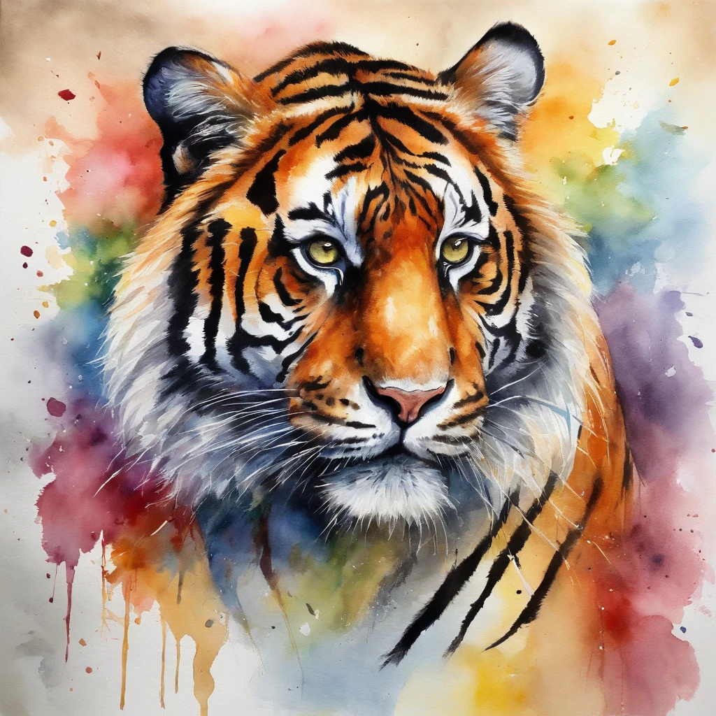Picture of a tiger, rainbow colours,spectacular, vibrant, no signature, no watermark