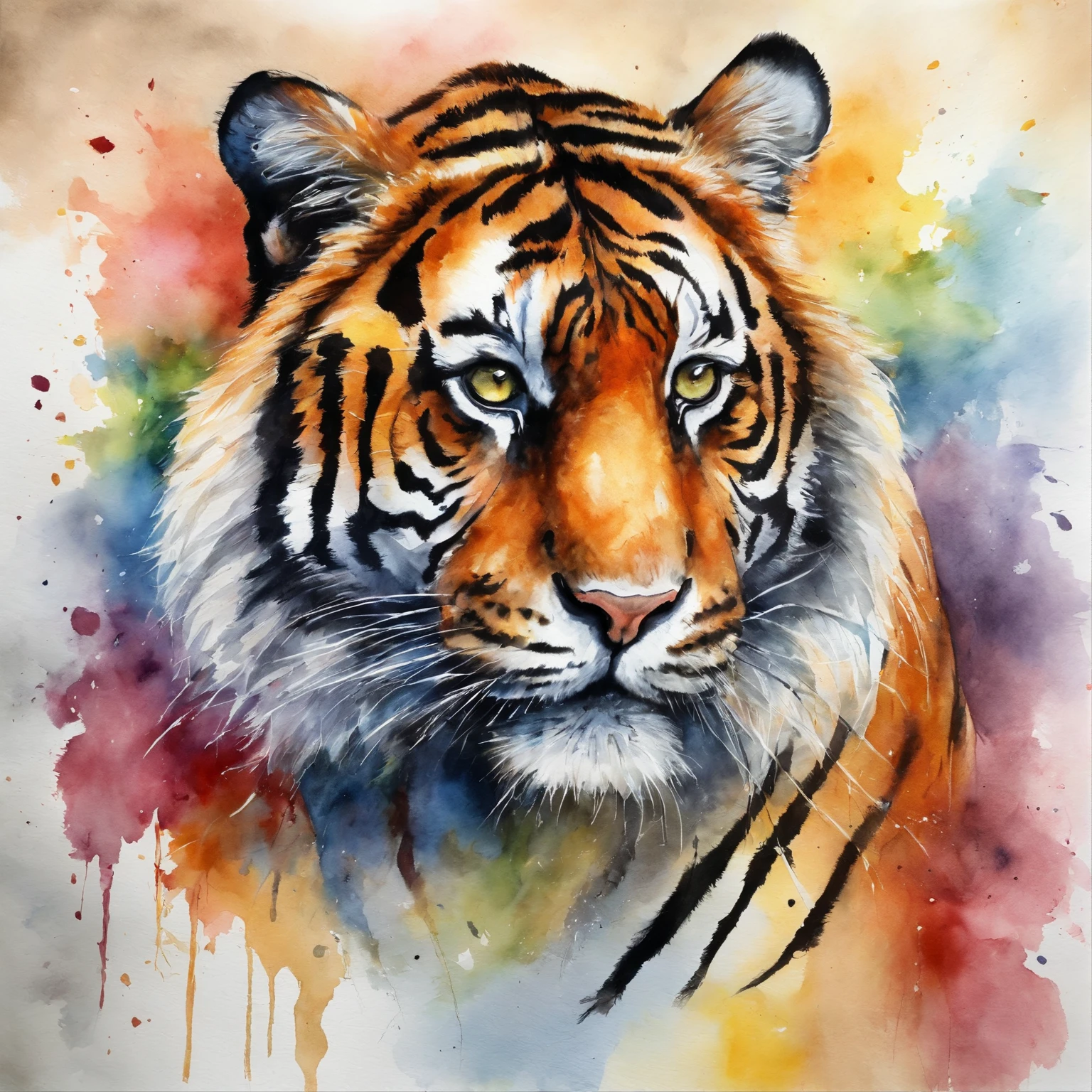 Picture of a tiger, rainbow colours,spectacular, vibrant, no signature, no watermark