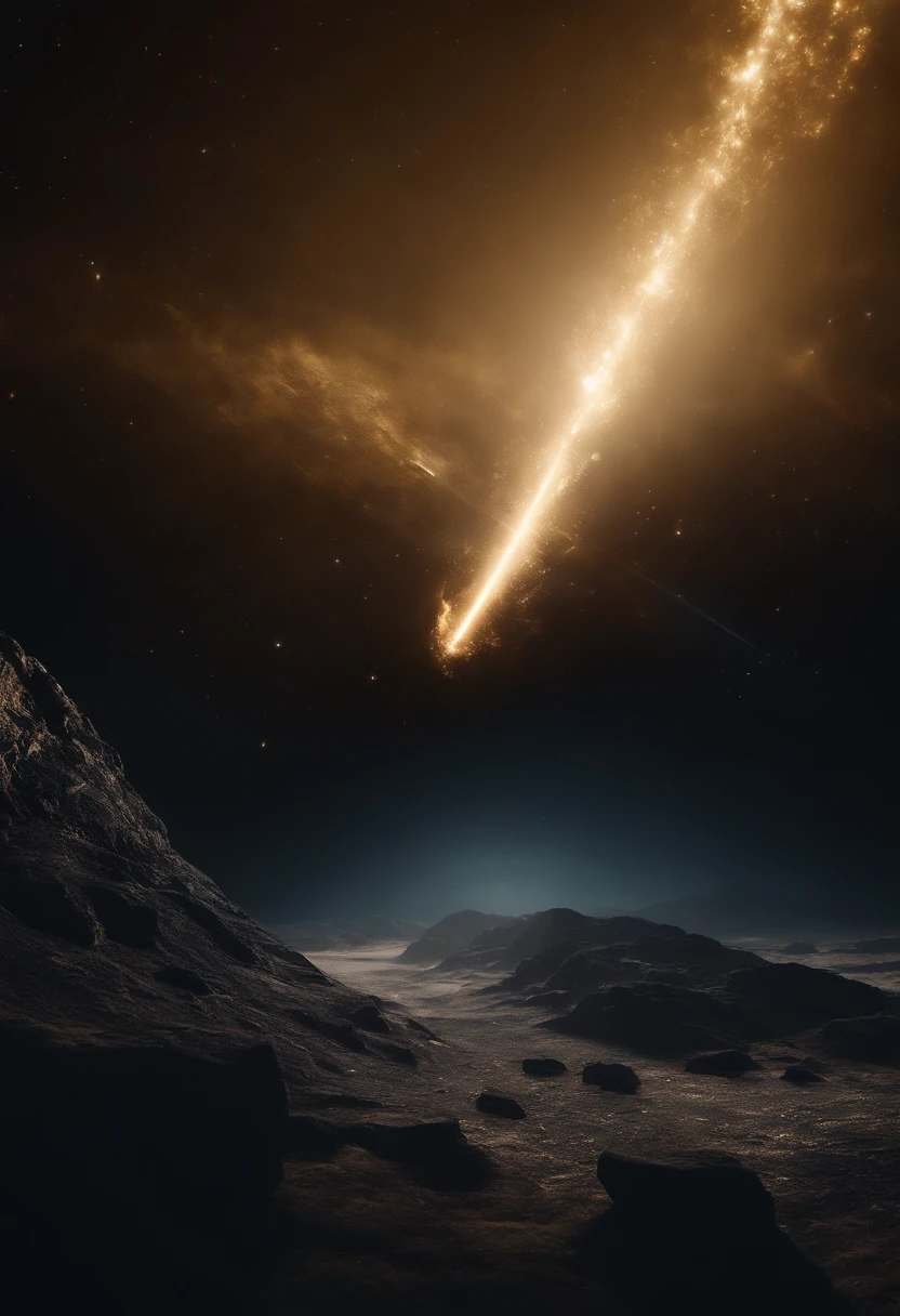 Energy beam，cosmic space，fierce，Golden-white light，Throughout meteorites