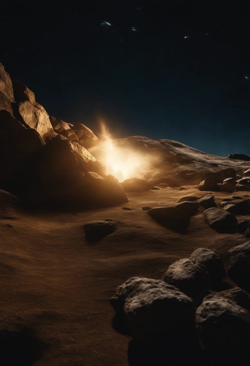 Energy beam，cosmic space，fierce，Golden-white light，Throughout meteorites
