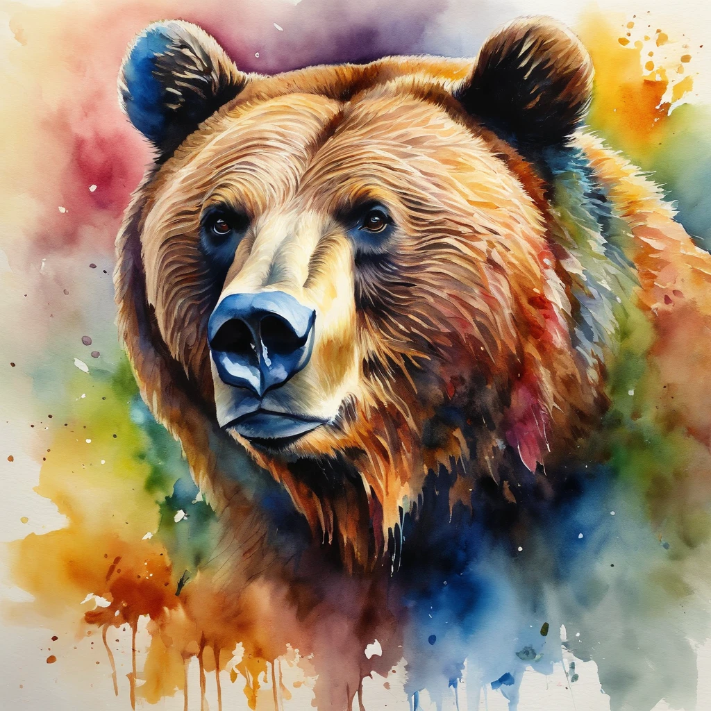 Picture of a grizzly bear, rainbow colours,spectacular, vibrant, no signature, no watermark