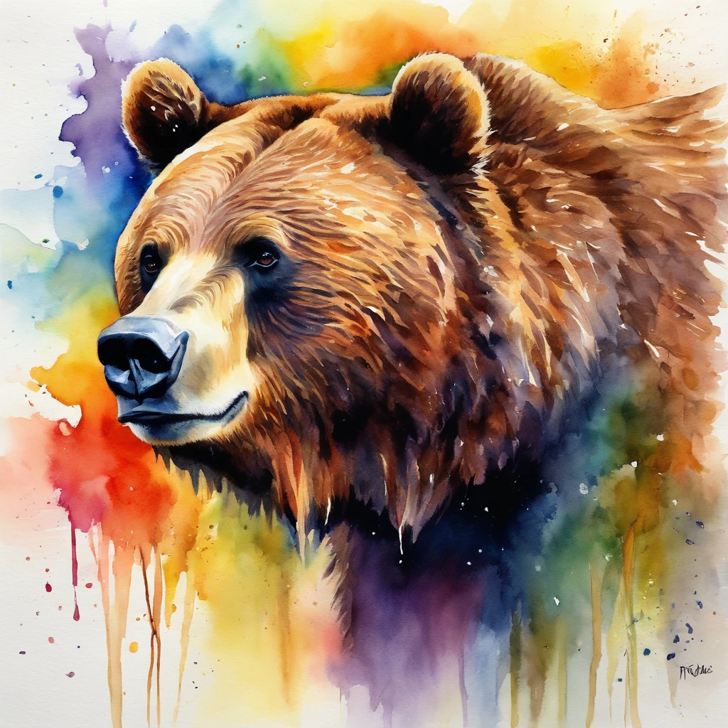 Picture of a grizzly bear, rainbow colours,spectacular, vibrant, no signature, no watermark