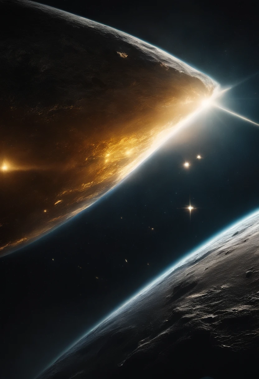 (Thick energy beam),cosmic space,fierce,Golden-white light,(Throughout meteorites)