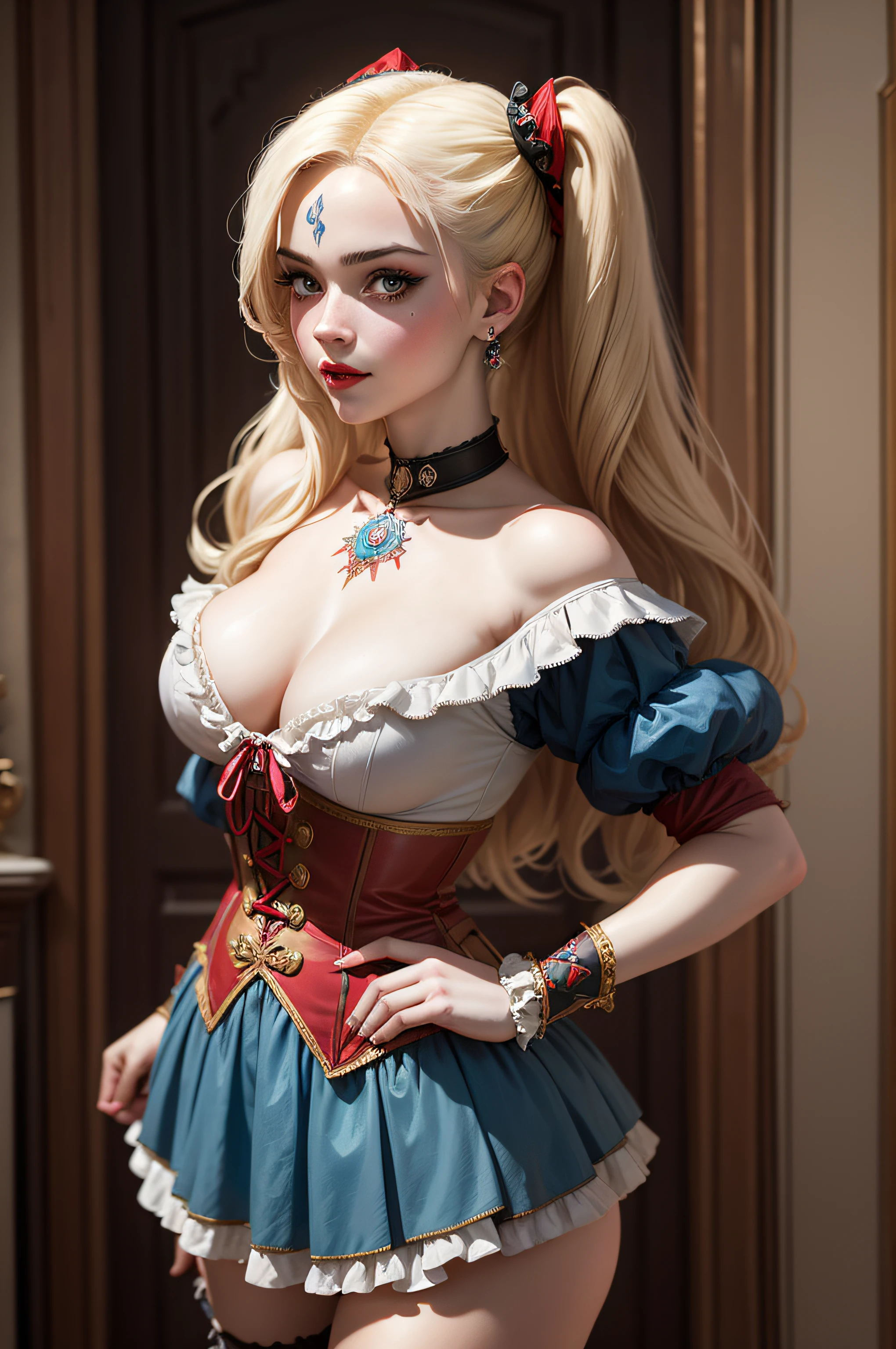 Harley Quinn in the image of a Russian beauty of the 18th century, The style of the painting is 18th century, Decoration of the 18th century, Russian Empire 18th century, Attributes of the Russian Empire of the 18th century, Clothing of the Russian Empire of the 18th century