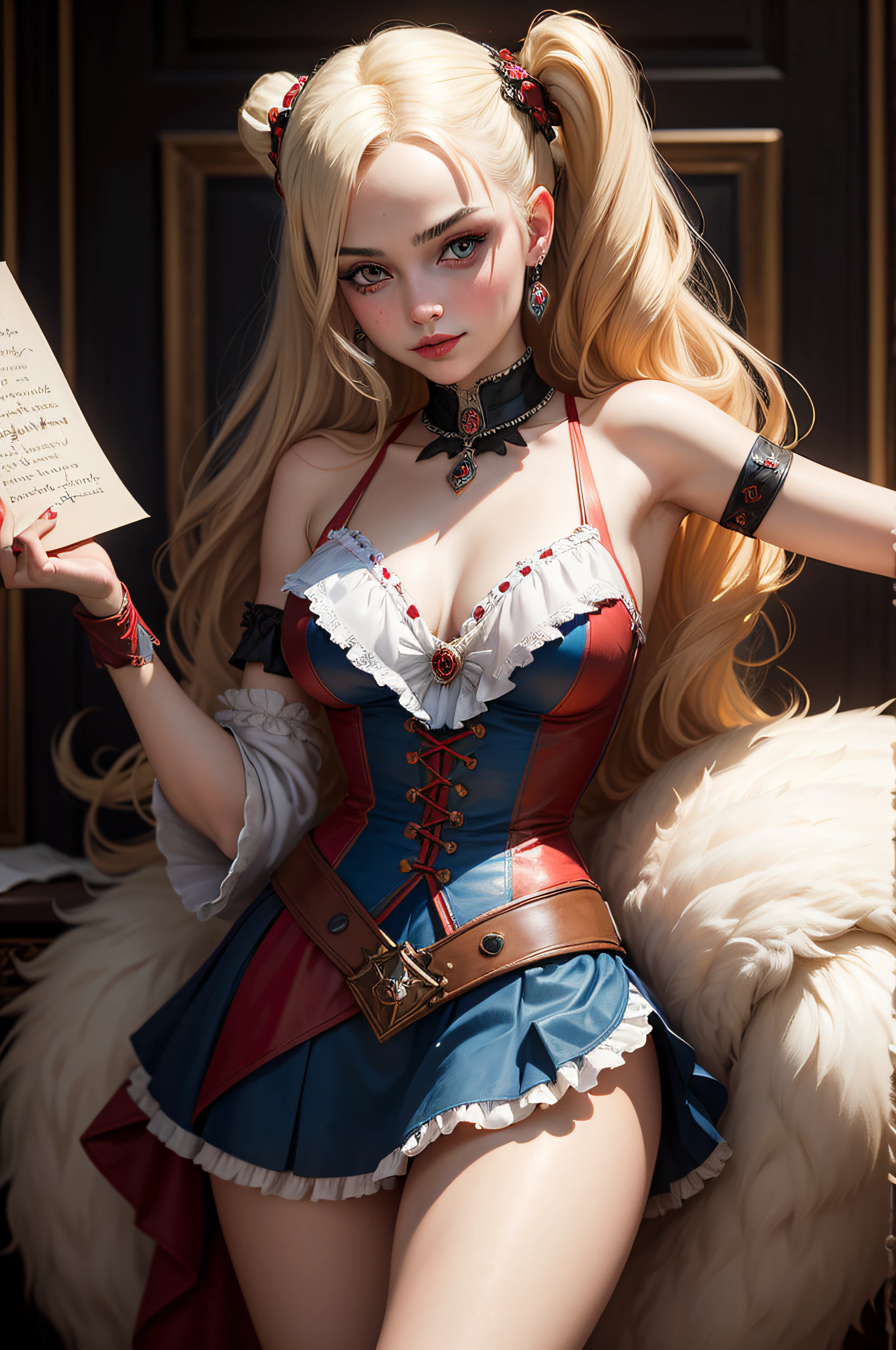 Harley Quinn in the image of a Russian beauty of the 18th century, The style of the painting is 18th century, Decoration of the 18th century, Russian Empire 18th century, Attributes of the Russian Empire of the 18th century, Clothing of the Russian Empire of the 18th century