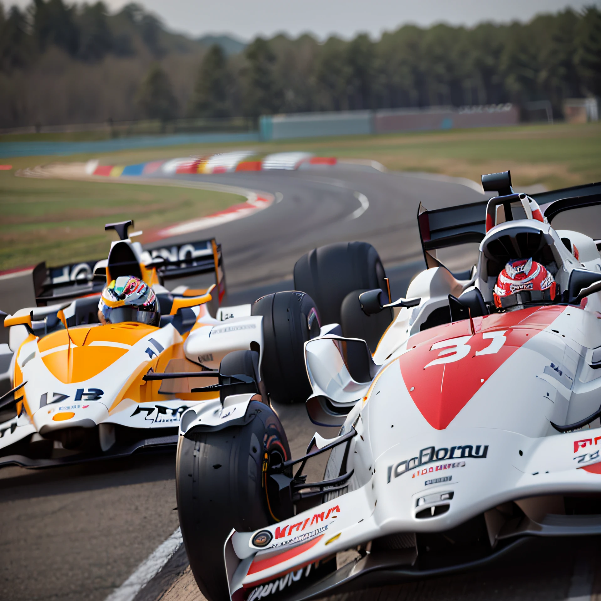 Hay dos coches de carreras que compiten en una pista., Motorsport photography, Motorsport photography, Coches de F1 borrosos en el fondo, Superwide Airplane, Rob y Hildebrandt, f 1/3, Chris Haas y Bernini, f 1, por Carlo Martini, f 1. 3, formulas, f 1/4, high speed action, super wide shot