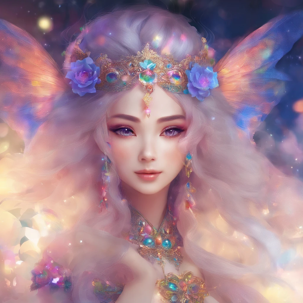 Goddess of Dreams,Multi-colored hair,Chinese Face,delicated face,skinny face,Bokeh background,dream magical,on focus,tmasterpiece