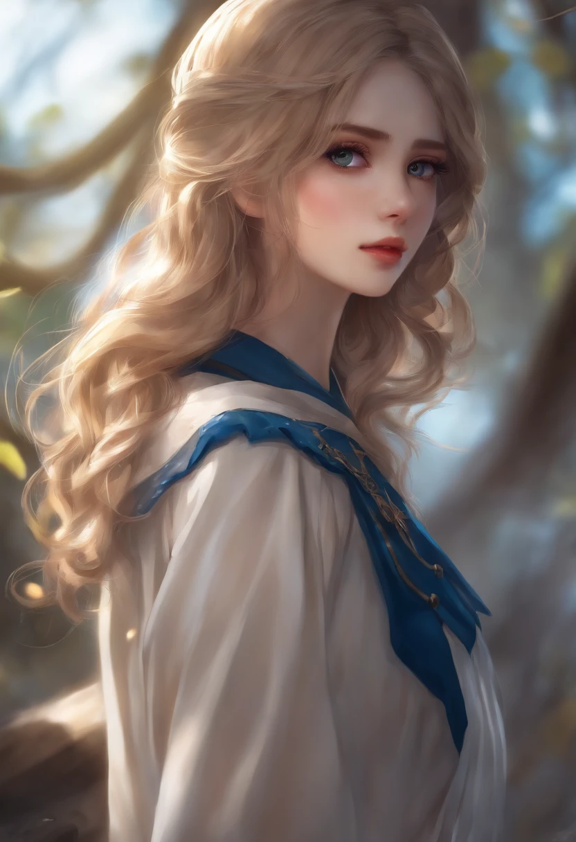 Qualidade superior,beautiful girl,cabelo loiro ondulado,olhos muito grandes azuis,corpo esbelto,seios grandes,girl in anime style