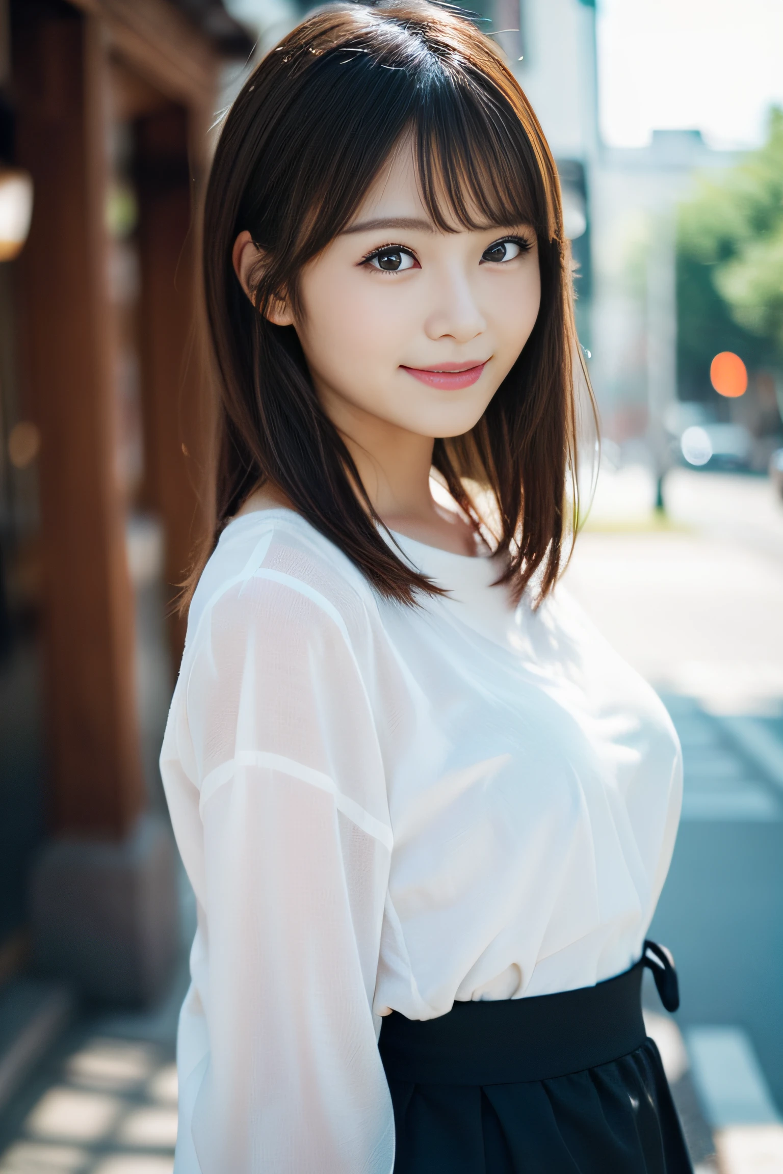 (Beautiful),(15yo student:1.3),(embarrassed:1.5),(in 8K),(Backshots),Japan cute girls,raw,portlate,Photorealsitic,超A high resolution,Best Quality,Natural lighting,(Ray tracing:1.2),Full body:1.5
The break is
hairdo: (good shorthair:1.2)、 depth of fields, (((Oversized white T-shirt)))、 Hair Flower, (Plump body:1.4),(Large breasts), 
Romper
(Natural Skin Texture,Detailed skin, Hyper-Realism,ultra sharpness),Intricate details,depth of fields,Smile,(get blush),Wetty