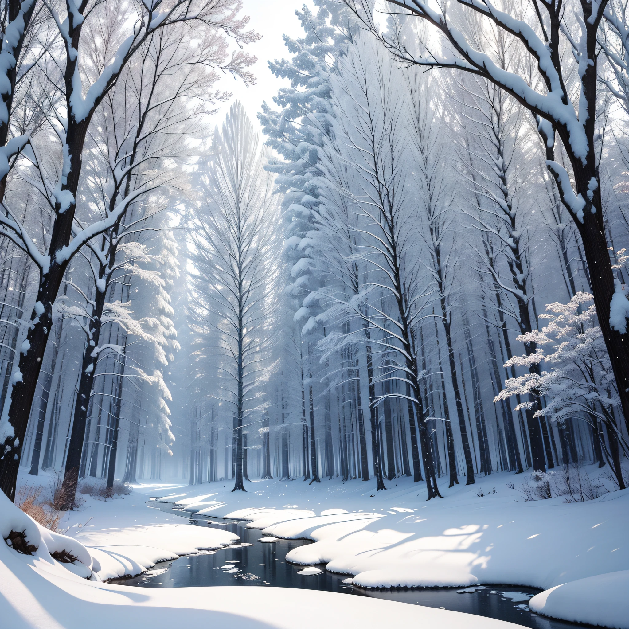 snow, ice, masterpiece, best quality, high quality, very detailed CG unified 8k wallpaper, taiga, silence, towering conifers covering the forest floor, harsh climate, peaceful beauty, snow, winter, mild summer, breeze, needles, branches, bokeh, depth field, HDR, bloom, chromatic aberration, photorealistic, extremely detailed, popular on artstation, popular on CGsociety, complex, high detail, dramatic, art midway