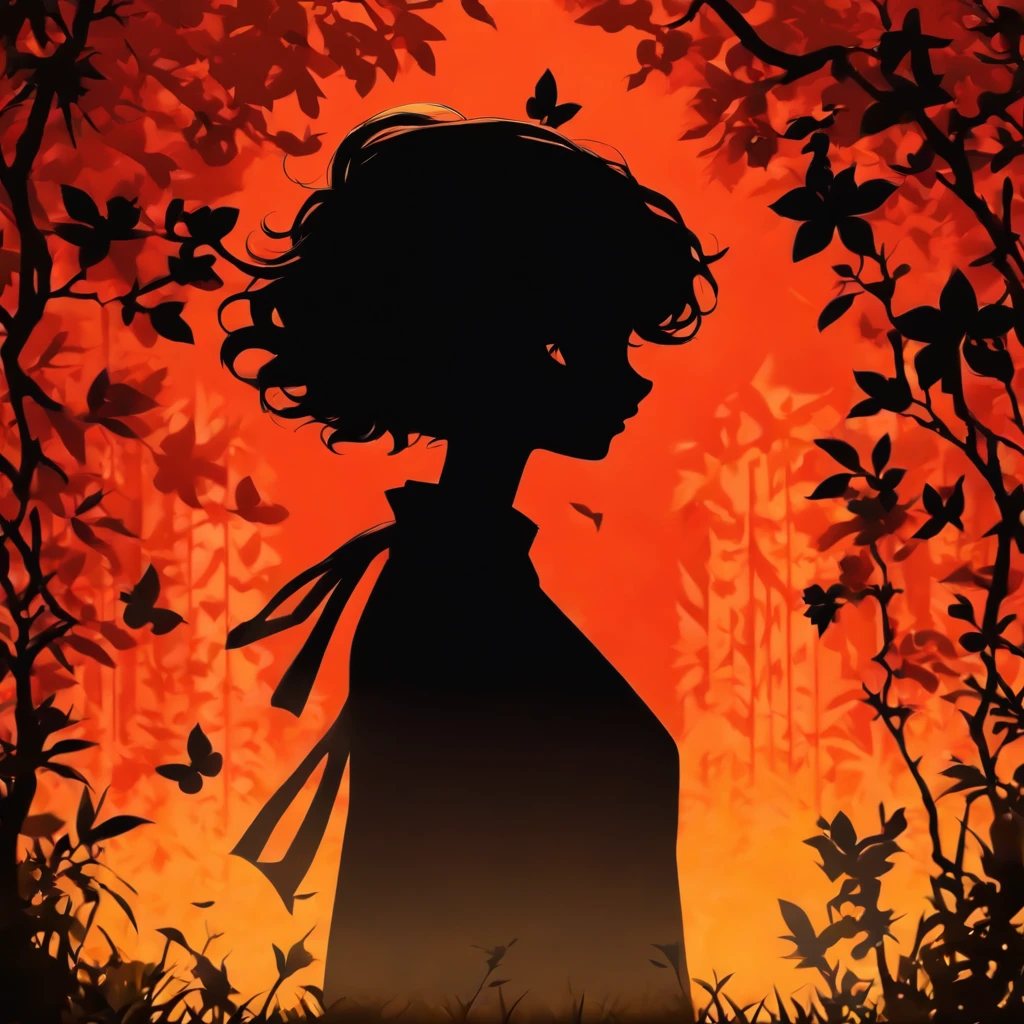 (Silhouette Art,cutouts:1.6)
(((Paper cutting art,A world where only black exists:1.3)

(Cowboy Shot),1 girl,Solo,
(Kimono Girl,profile:1.2),white, Clear and beautiful face,Black cat at feet

break
(Colored leaves、amarelo　Red:1.1)
Textured glass background,