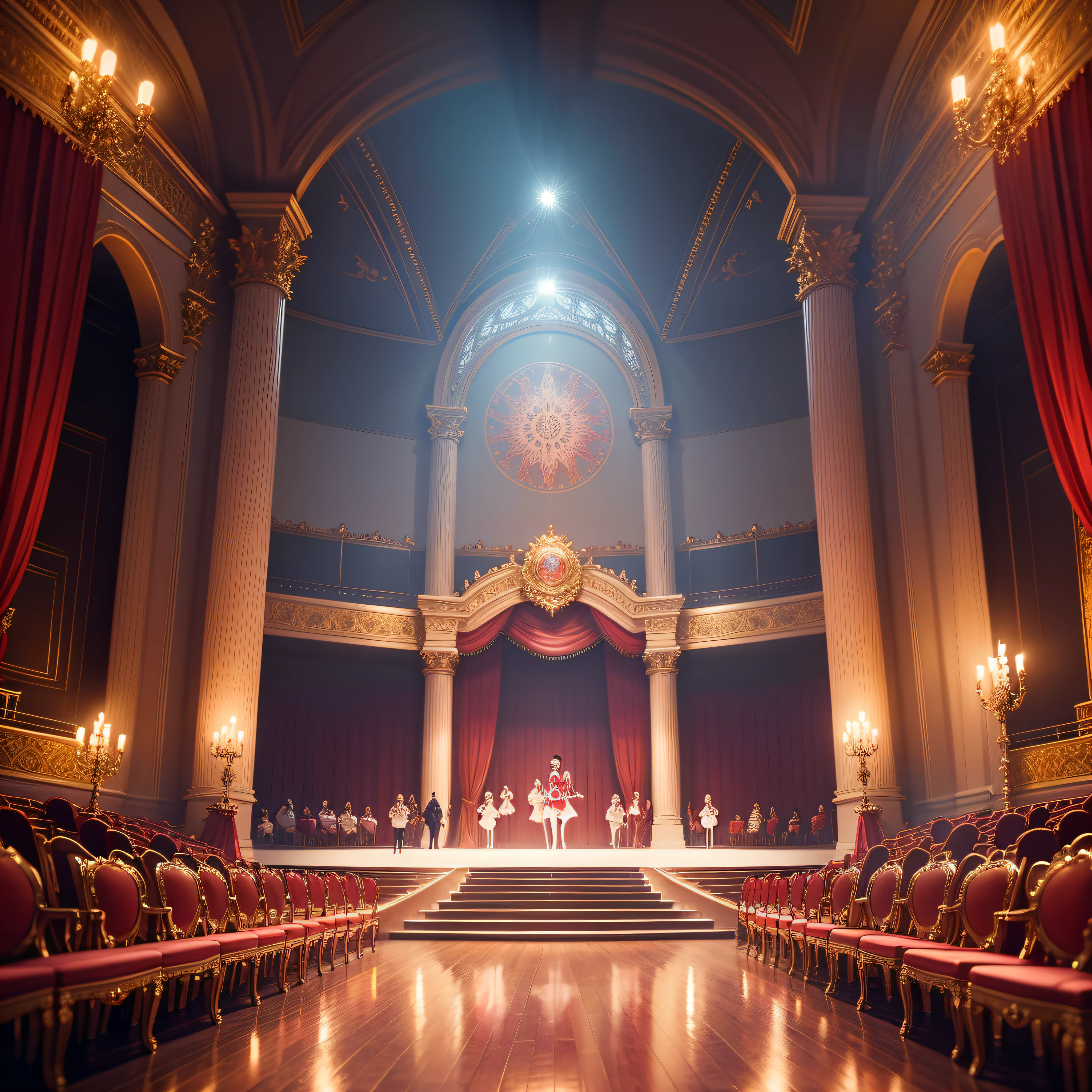 Nutcracker Ballet: A stage set for a performance of the Nutcracker ballet, featuring vibrant costumes and a beautiful backdrop.