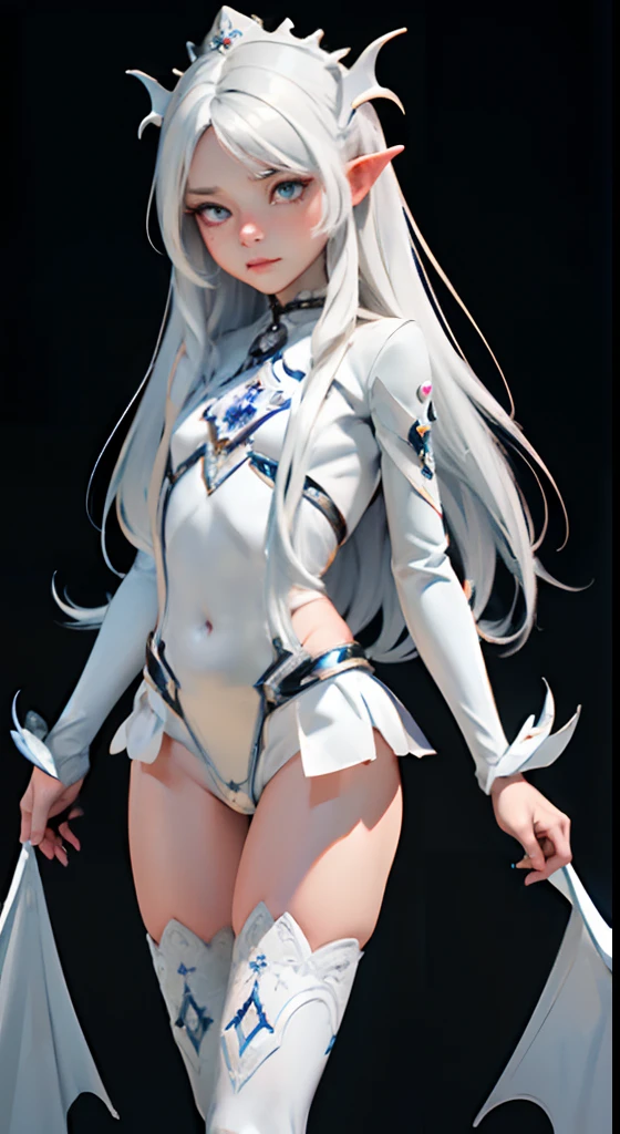 Insanely detailed photograph of a gorgeous vampire alien woman, rococo, long white hair, intricate white eyes, glowing eyes, holds a small silver dagger, fantastical, ethereal, hyperdetailed, 32k resolution, dynamic lighting, uncovered cute DETAILED navel, hyper detailed, intricately detailed, trending on Artstation, white luxury suit, volumetric lighting,
