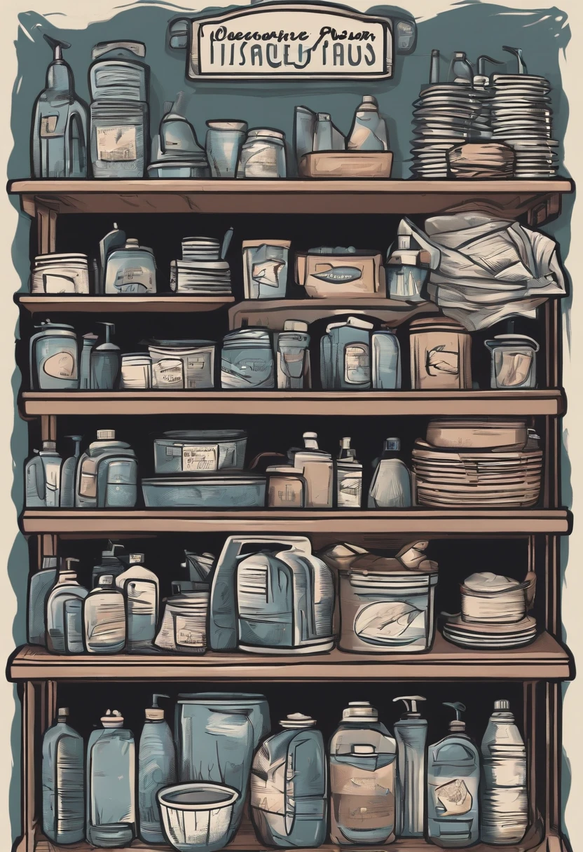 /Imagine Prompt: Cleaning shop illustration for sticker on black background, Bold outline style, jagged, Trashcore, Light Shading - V 5.2