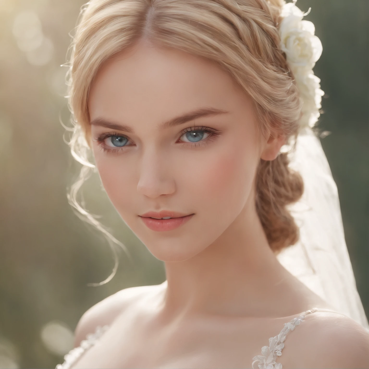 1 beautiful girl, upper body , Standing photo, white wedding dress, Soft dress, a blond, Blue eyes, Wavy Hair, masutepiece, Diffuse soft film lighting, Portrait, Best Quality (Perfect face:1.4), Ultra-realistic and highly detailed、Complex and、Realistic simulation style photos focus on the eyes, Cinematic lighting, studio shot, Gorgeous poses