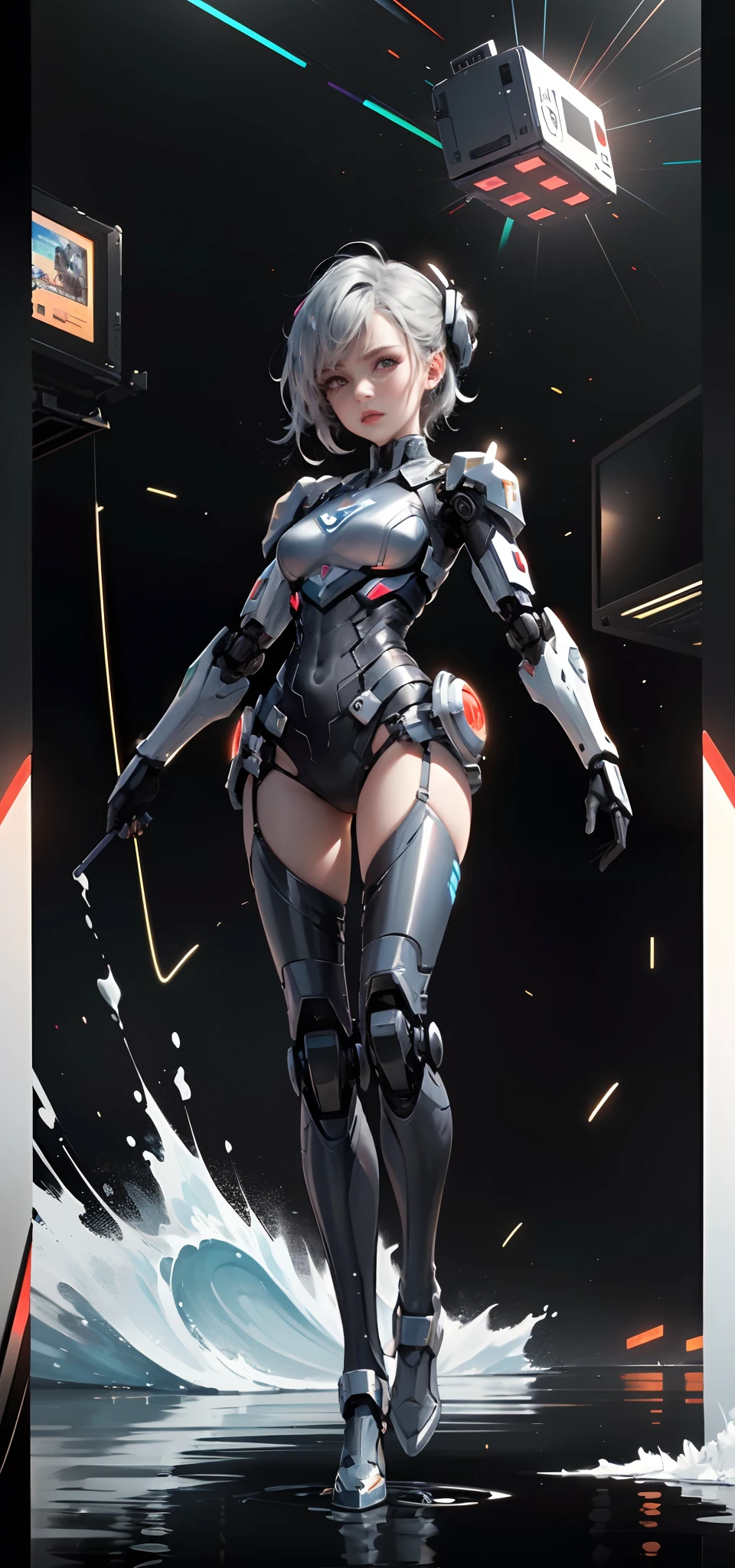 (((TV robot with robotic arm and legs))),

(((Little robot chibi))) with ((((TV head)))). he had (((Shaped like a cube with robotic arms and legs))),Big breasts and big breasts (((The screen was in his face))) Display emojis and encoded messages,Strange head, Black TV head,Detailed TV head,Intricate robots,

(((object_Head,tvp_Head))),

(Dynamic pose:1.0),solofocus,(Centered,Scale to fit the dimensions,Rule of thirds),

Waterfront cyberpunk city by night, There are bright neon lights and dark storm clouds and puddles, scenery:1.25,

artsy photography,(photography of：SLDR),A high resolution, Sharp focus, (Ultra detailed, Extremely detailed), (realistic artwork:1.37),(Extremely detailed Cg Unity 8K wallpaper),((Synthetic wave background theme)),(((Vibrant colors))),(intricate background),(Masterpiece),(Best quality)