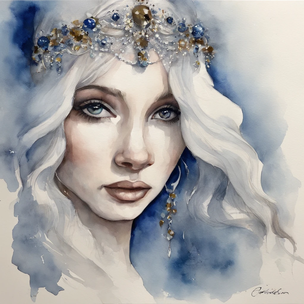 the night,Dark blue sky,White floral dress,Dignified,slim,standing athletic pose,legs crossed, cabelos preto e longos, long hair and waist, Beautiful age girl, White headgear,Hairline,oblique bangs, shairband, hair adornments, forehead gem, Paulai Gem Branch, crescent-shaped hair ornament, Fish hair ornament, glitters, cinmatic lighting, lens glare, nffsw, high detal, high quarity, hight resolution, best qualtiy, 8K, 16 K, high detal, high quarity, super detailing, anatomy correct, tmasterpiece,((Full body)), ((From below))