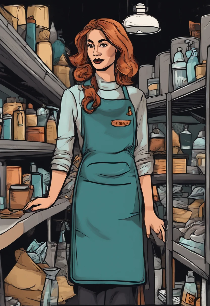 /Imagine Prompt: Illustration of cleaning shop staff for stickers on black background, Bold outline style, jagged, Trashcore, Light Shading - V 5.2