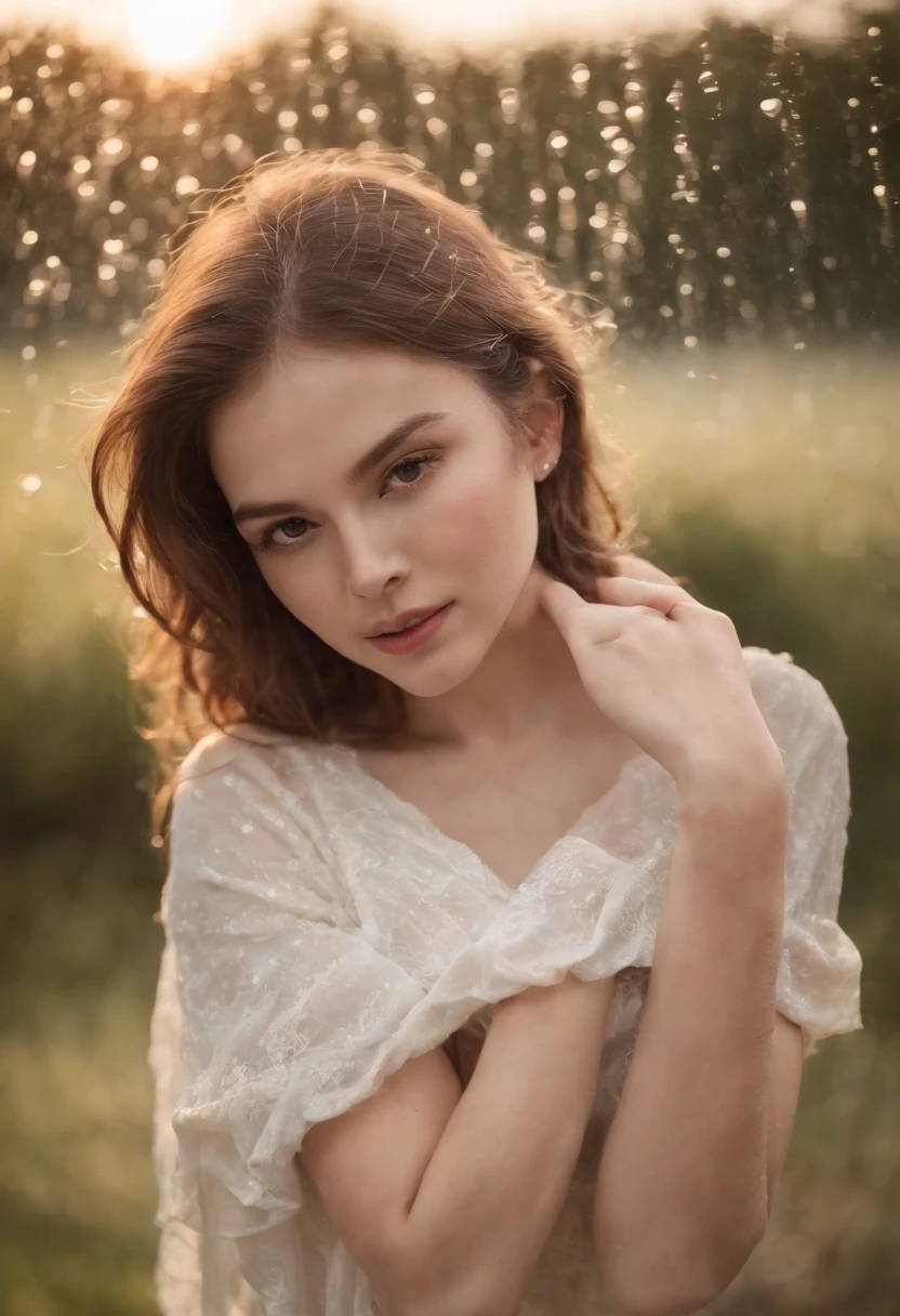 Uma beleza em um vestido branco fino, cabelos molhados, Rain of underwear, As roupas estavam encharcadas de chuva, A pele fica exposta, messy hair, nariz blush, High detail, Close-up,,Product photo of 5 strawberries falling into the water、Drippy、Splash clear liquid、water bloom,dynamic compositions,(master part) (melhor qualidade) (circunstanciado) (Cinematic lighting) (foco nítido) (intrincado), master part, melhor qualidade, ultra-highresolution, 8k UHD