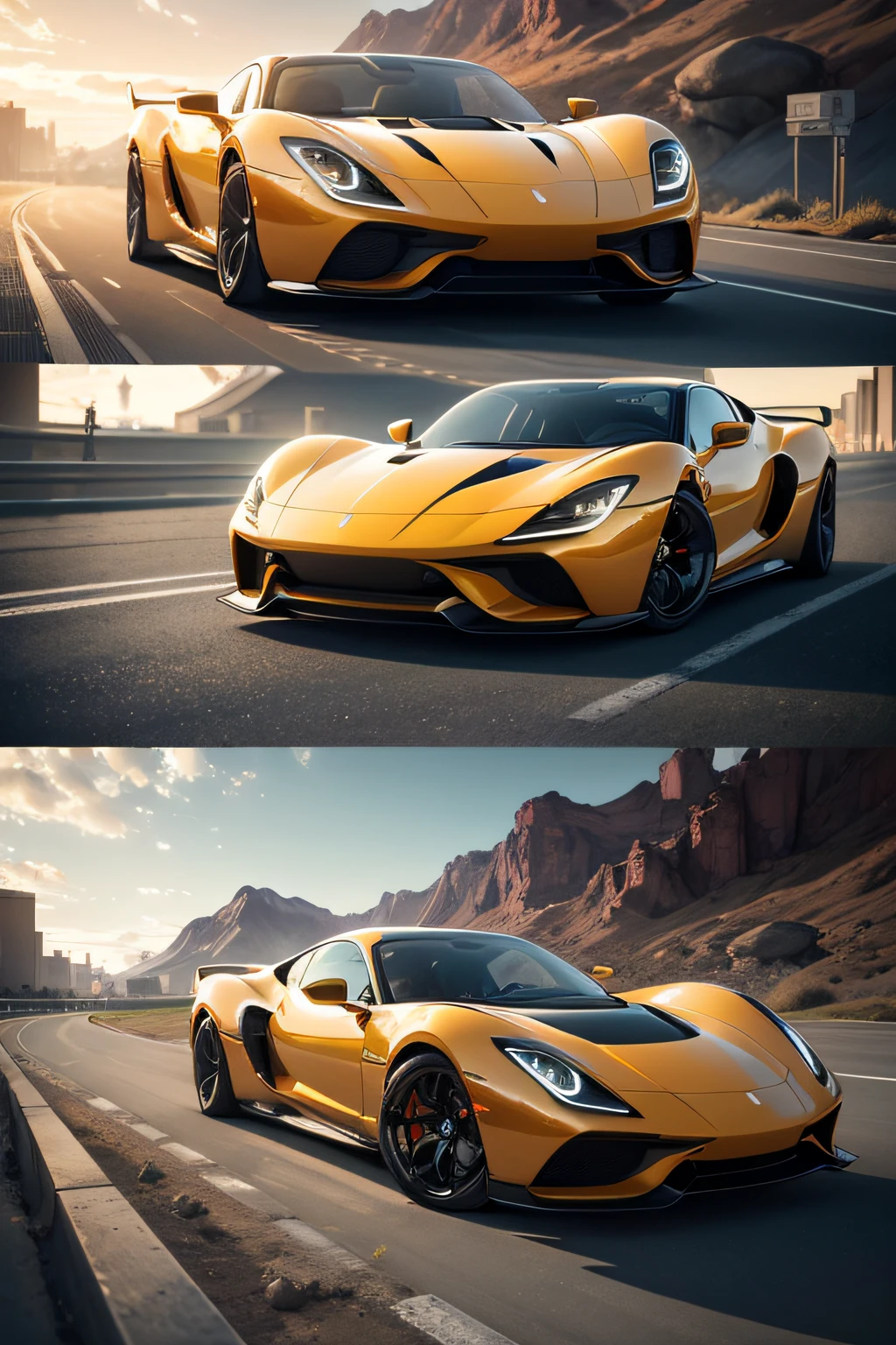 A futuristic concept of harmonious cars inspired by the 1970s era.
(best quality,4k,8k,highres,masterpiece:1.2),ultra-detailed,(realistic,photorealistic,photo-realistic:1.37),HDR,UHD,studio lighting,ultra-fine painting,sharp focus,physically-based rendering,extreme detail description,professional,vivid colors,bokeh,portraits
Description:
1. Cars: A collection of futuristic cars inspired by the 1970s, featuring sleek and aerodynamic designs. These cars should incorporate elements of harmony and balance, with smooth curves and flowing lines.
2. Materials: The cars should be rendered using high-quality materials, such as polished metal, glossy glass, and vibrant paint finishes. The reflections and shine should be emphasized to enhance the overall realism of the image.
3. Surroundings: The cars should be showcased in a futuristic cityscape with tall buildings and advanced infrastructure. The surroundings should reflect the harmony and balance of the cars, with clean and organized streets, lush greenery, and a sense of tranquility.
4. Lighting: The scene should be bathed in warm and natural light, with soft shadows and gentle highlights. The lighting should enhance the details of the cars and create a sense of depth and dimension in the image.
5. Color Palette: The color palette should be inspired by the vibrant hues of the 1970s, with shades of orange, yellow, and brown dominating the scene. The colors should be rich and saturated, evoking a sense of nostalgia and retro charm.
6. Style: The image should be rendered in a hyper-realistic style, capturing every intricate detail of the cars and the surroundings. The focus should be on creating a visually stunning and immersive experience for the viewer.
Remember to use comma (,) to separate each tag, and organize them in order of importance from high to low. Make sure to include important details of the image and create a prompt that will generate a high-quality and visually appealing result.