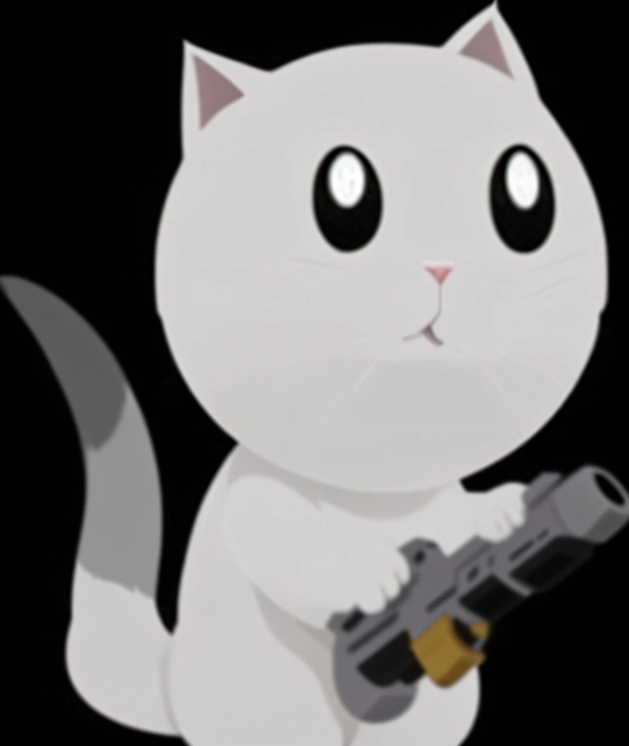 There is a white cat with a gun in his hand, neko, Cat Assassin, nekomimi, anime cat, seagull, Gatturo, Cybercat, mewtwo, Fat little gray cat, Safeburu, Armored cat, Katsuhiro, realistic anime cat, Fully Robotic!! Cats, meow, !!! Cats!!!, animesque, Ninja Cat