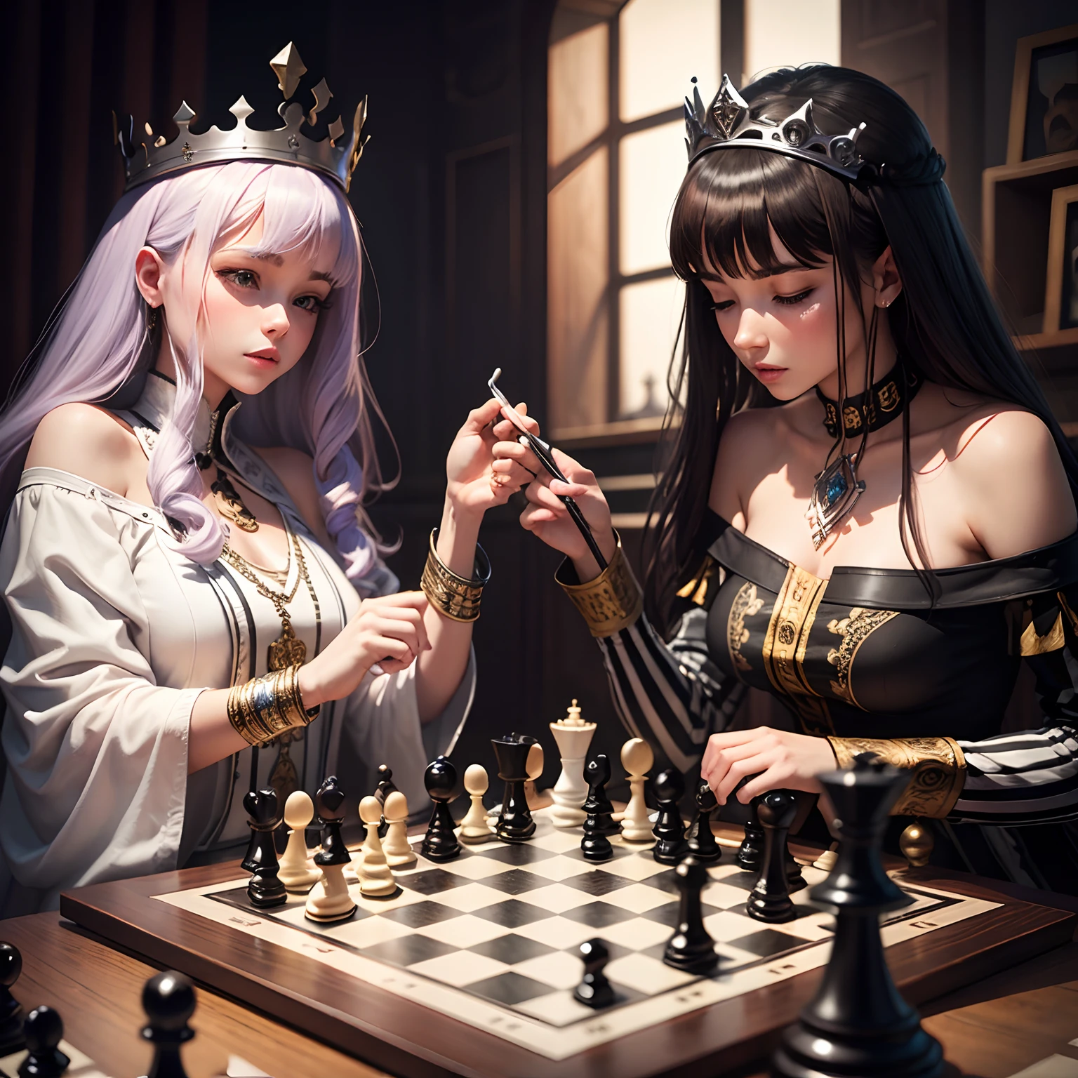 Kings and queens of a chess board
