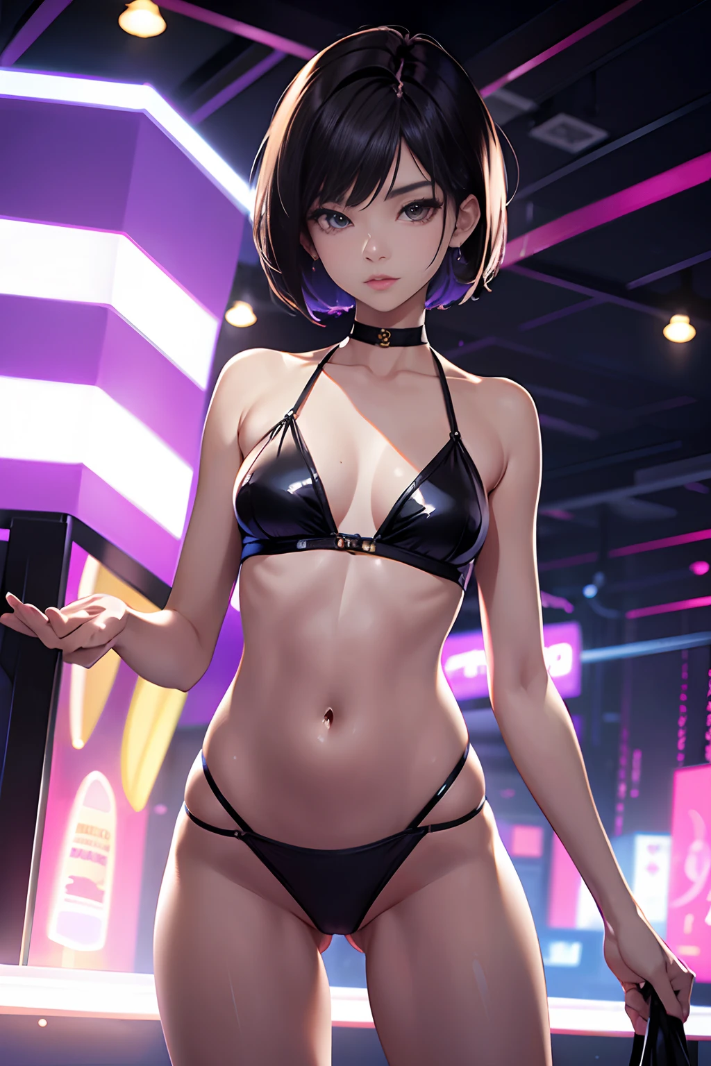 Gorgeous skinny woman with short hair、Disco Party、Gorgeous and sensual slender ager beauty