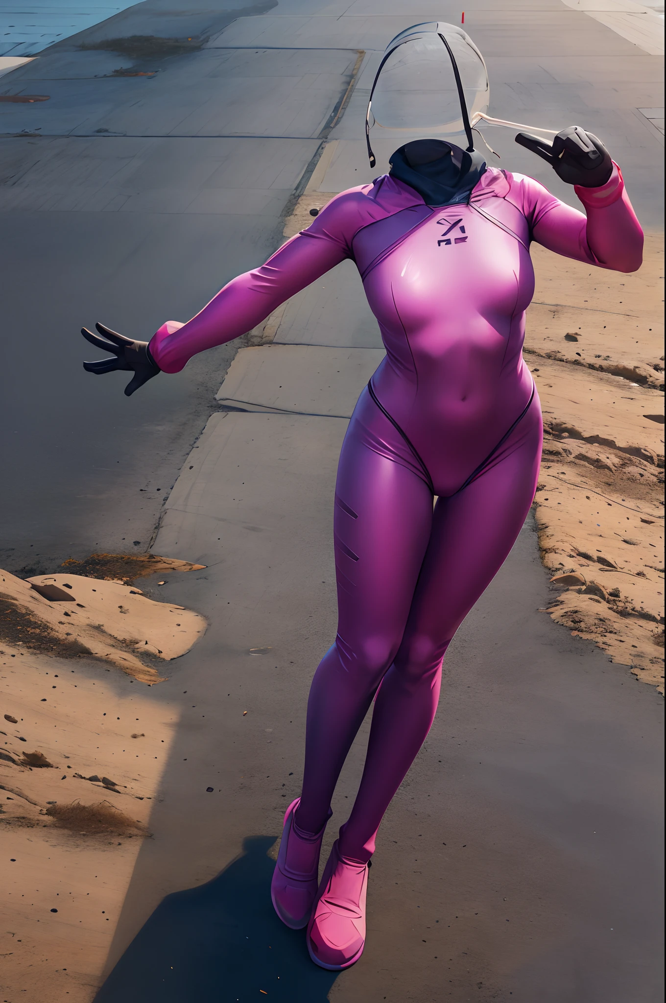 Color Photo, High quality, 4K, 1girl in, Solo, Portrait, full body, outdoor, office Street, pink bodysuit, heroine suit,