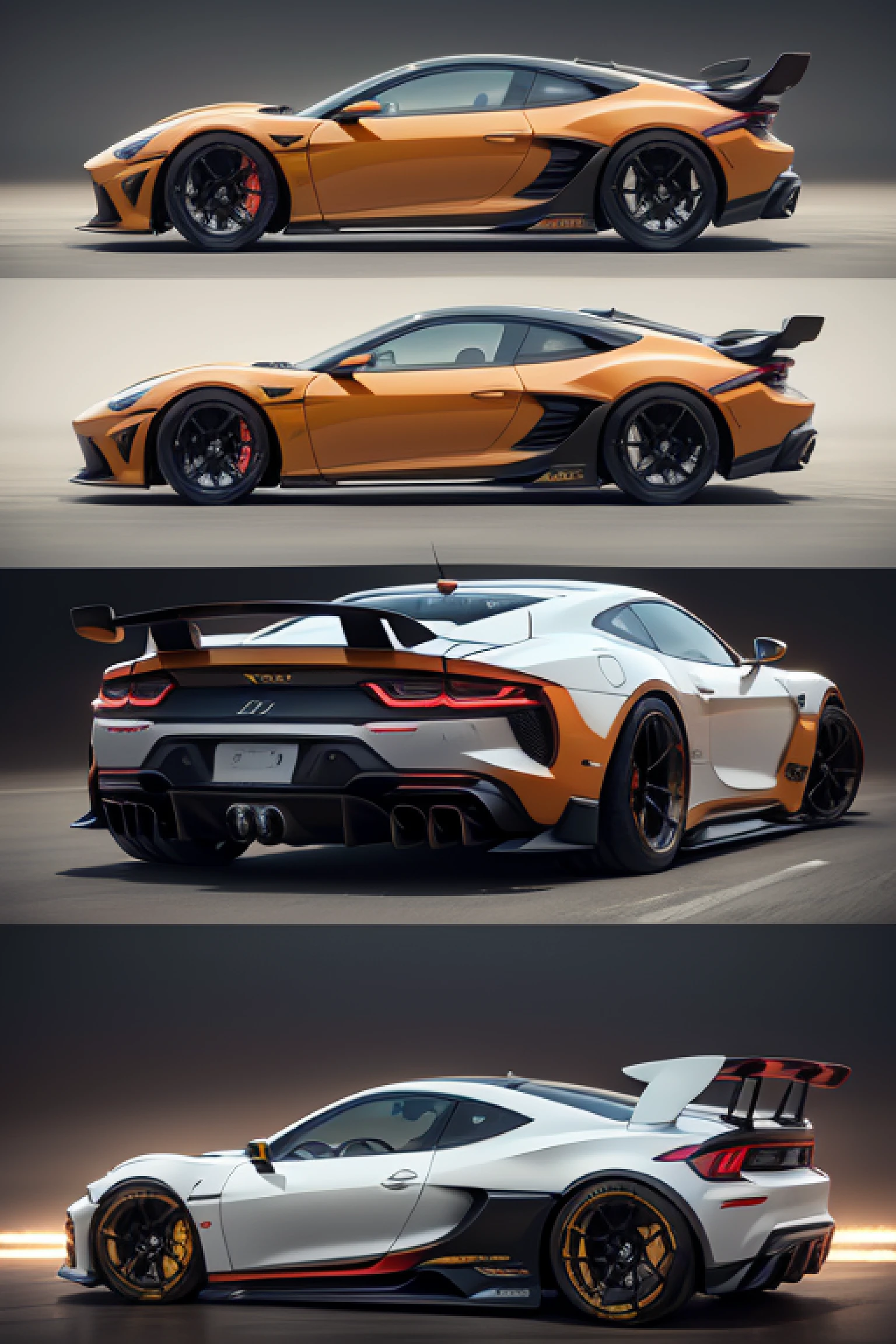Create a prompt to describe a sports car design:
"Imagine an innovative sports car called 'Elysium Astra X1'. Details its exterior design, focusing on the shapes and curves that define it. Describes the aerodynamic structure, The flowing lines of the bonnet, los arcos de las ruedas, la parrilla frontal, los faros LED, air intakes and rear elements such as diffuser and spoiler. Visualize a fusion between futuristic elegance and aggressiveness in its lines, transmitting the sensation of speed and power."