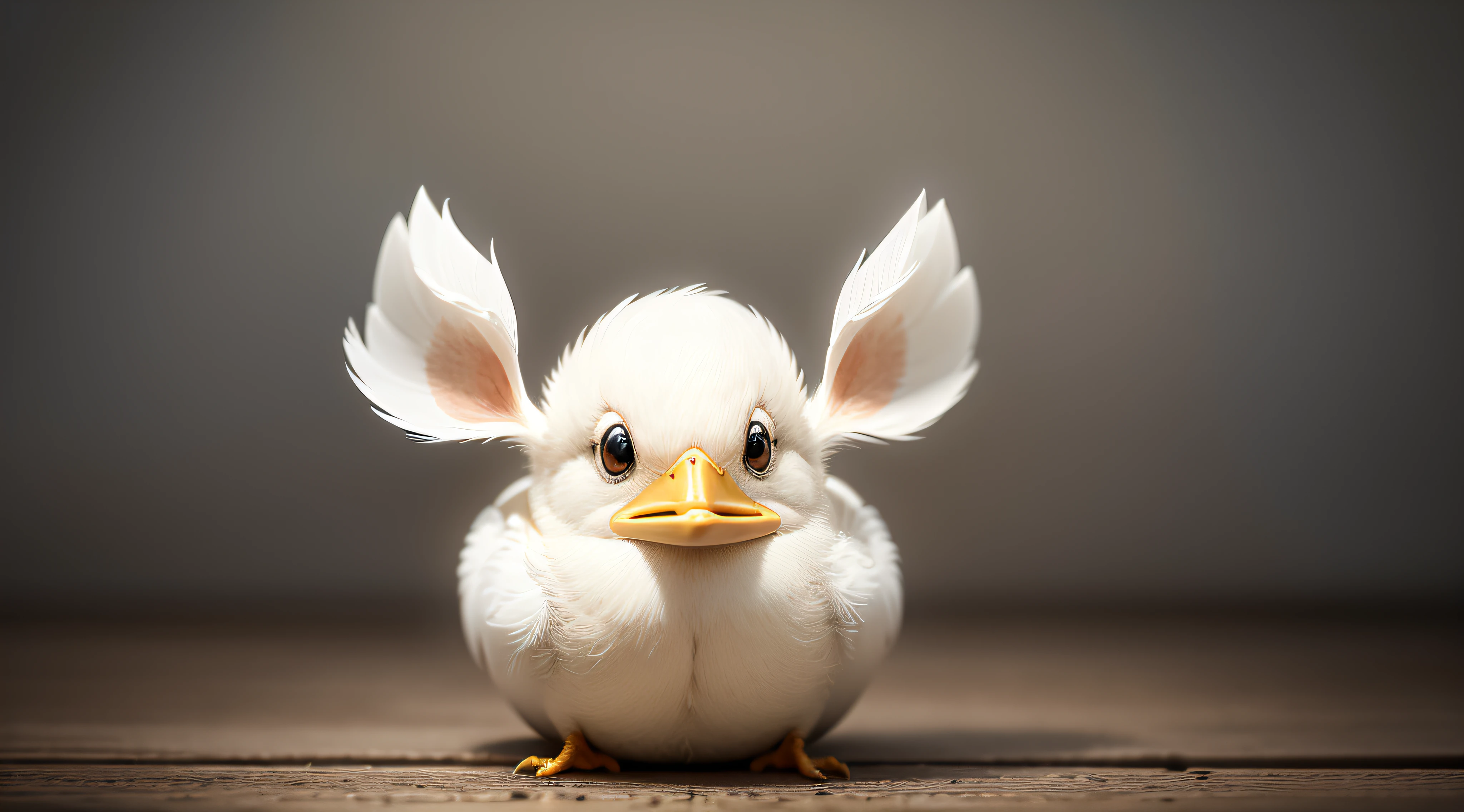 Show the moment when the ugly duckling breaks free from its eggshell, its awkward appearance in stark contrast to its surroundings.