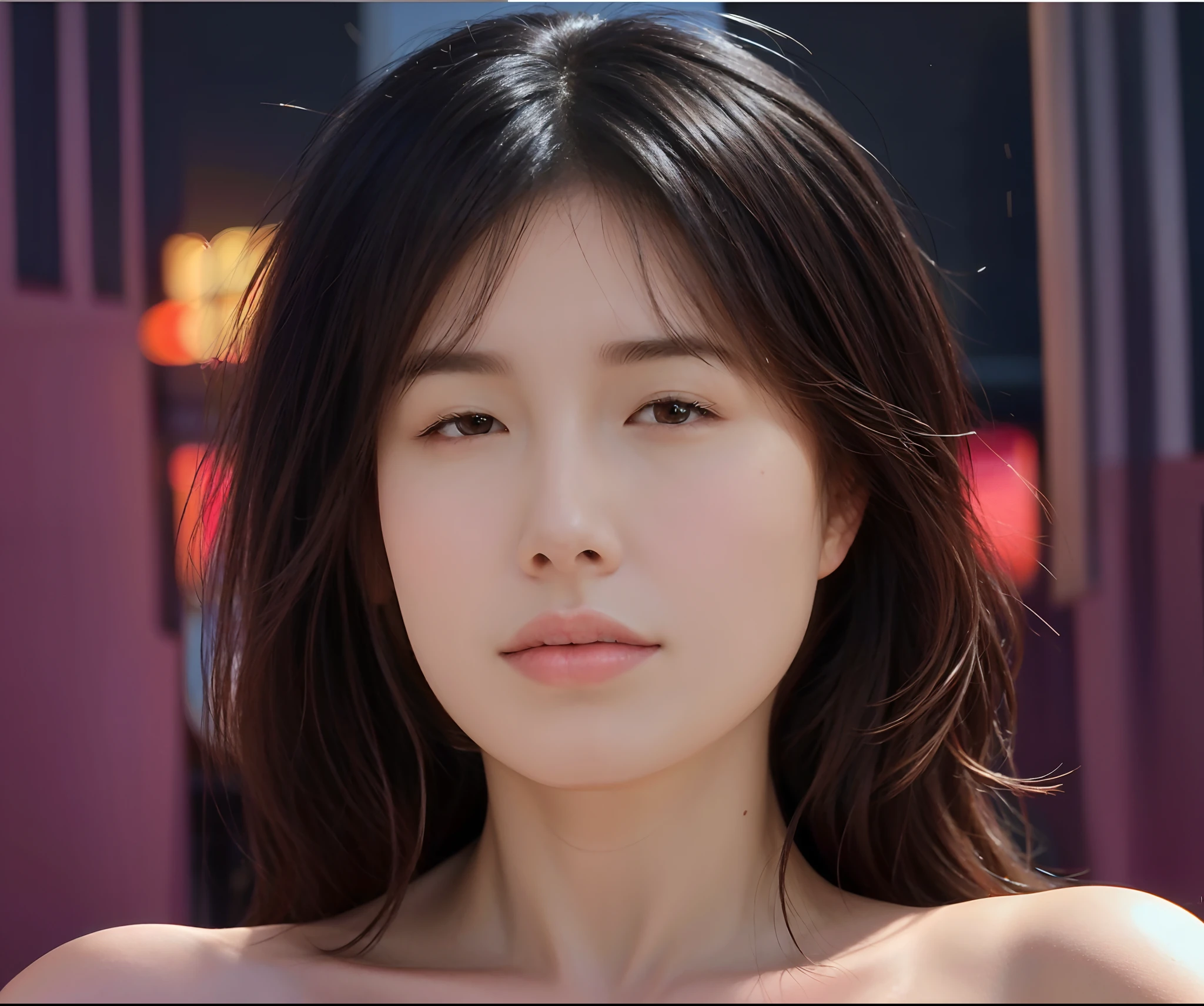 Top image quality、Very clear and realistic photos、Very detailed and beautiful hair quality、The most beautiful woman、In the city during the day、(((Upper body naked)))、