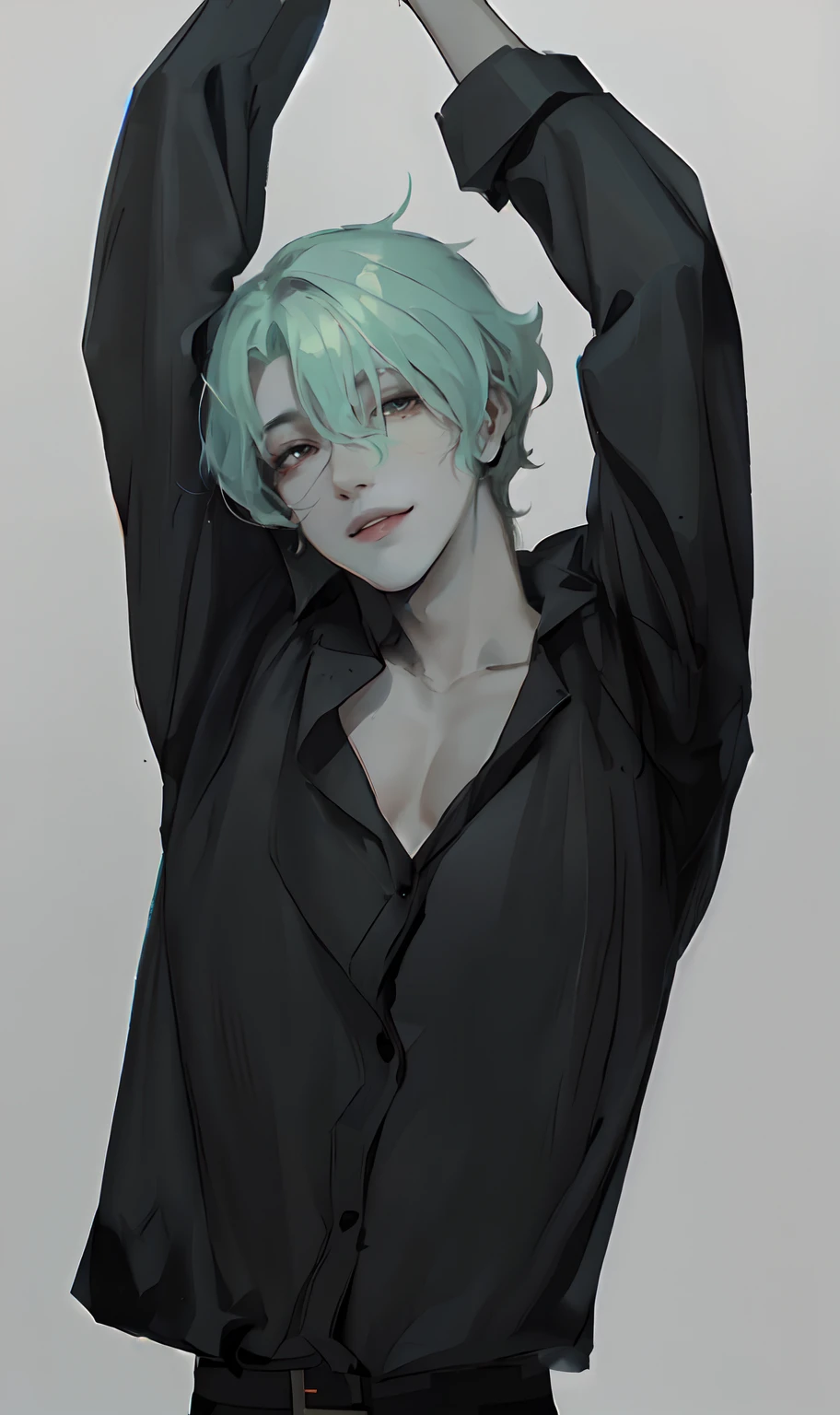 white hair, colorful pattern shirt, handsome guy, ((wavy prince-like hair: 1.9)), white skin, beautiful, (masterpiece), well drawn, (detailed), intrincate details, male, seductive smile, enticing, friendly, soft lips, detailed face, defined face