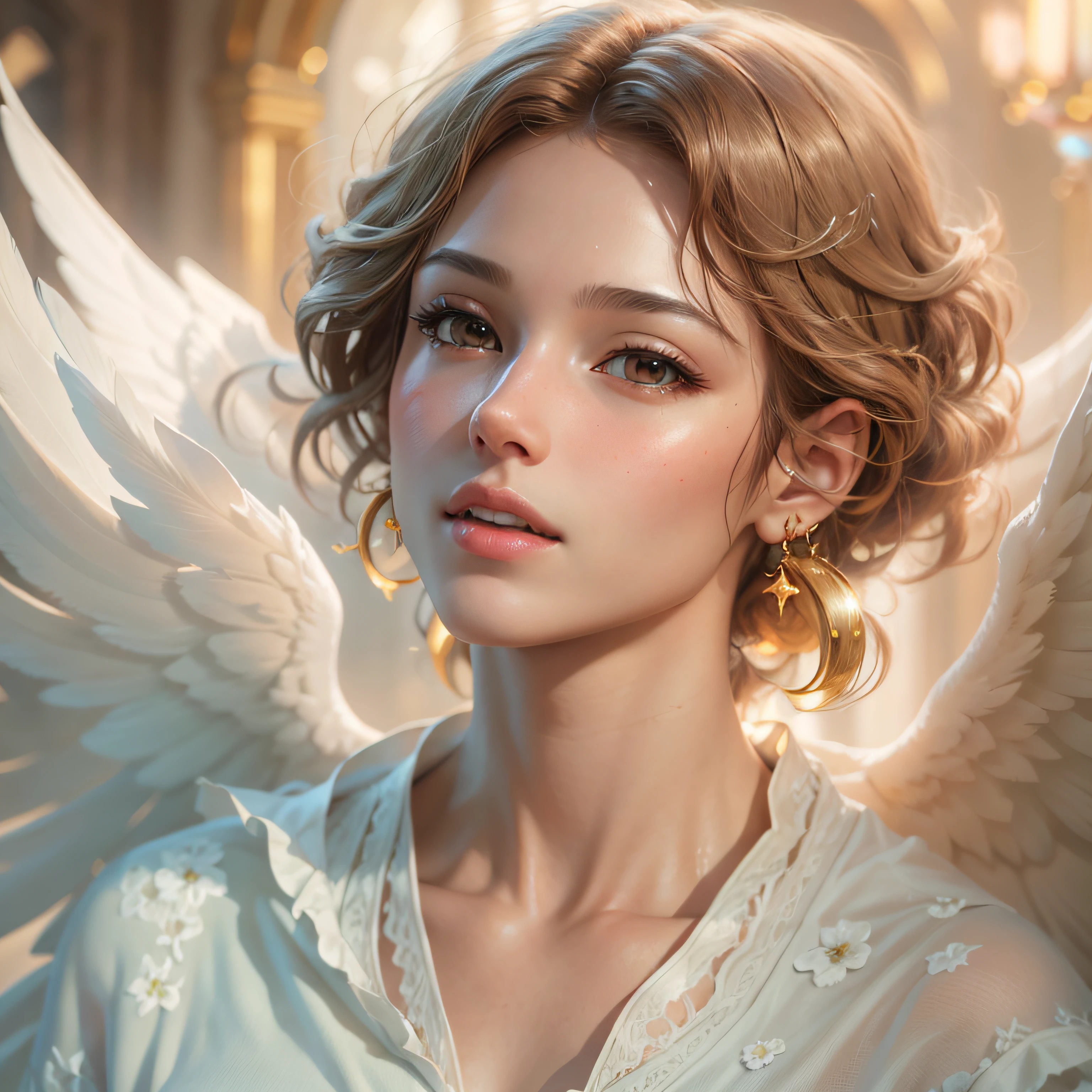masterpiece, top quality, 8K, real person, realistic, very dense CG, shiny skin, fully focused, heaven, divine glory, radiant, angel, blessing, happiness,
