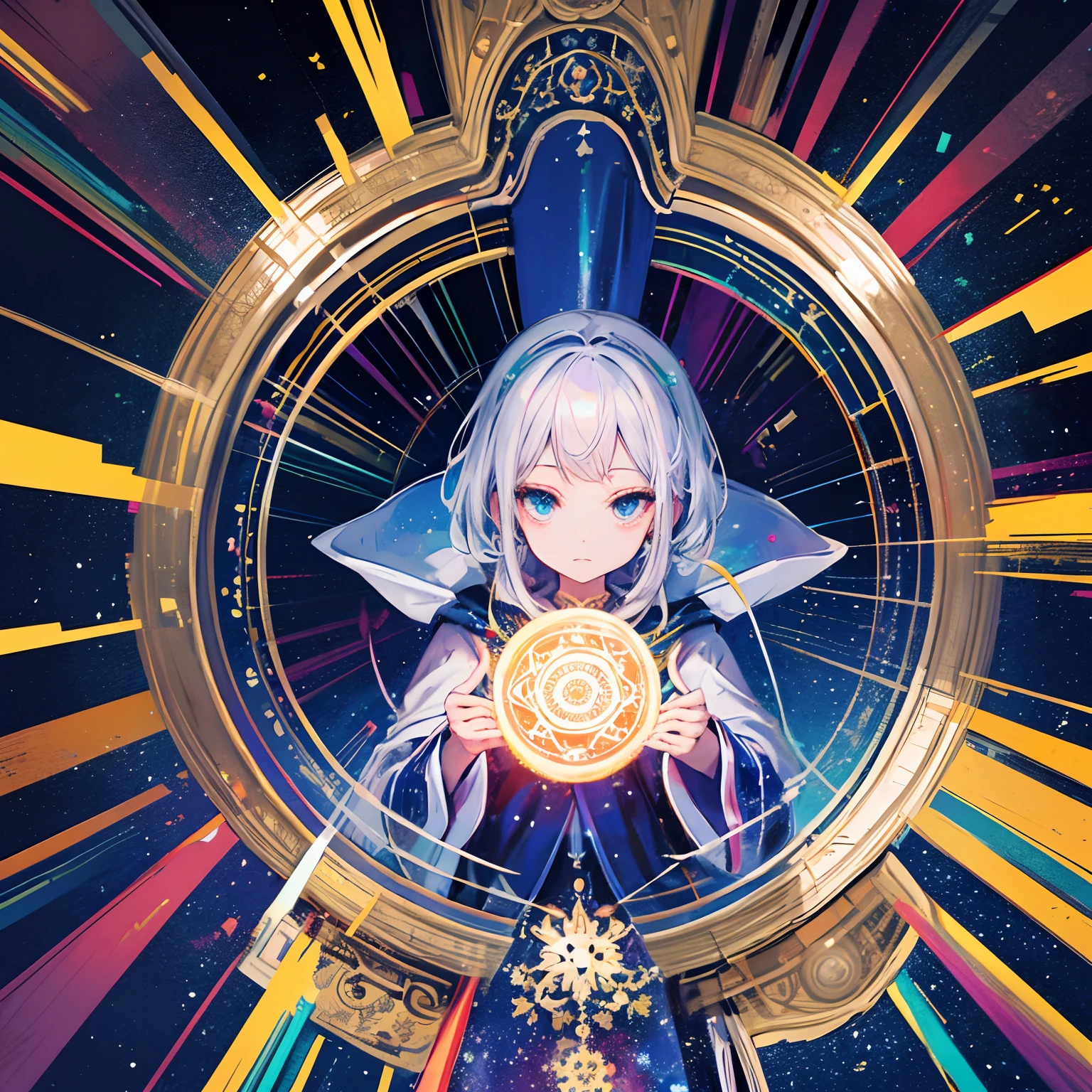 Mandala Outer Space　Mandalas are mysterious　Masterpiece　Cool　A girl is in the middle and looks at me