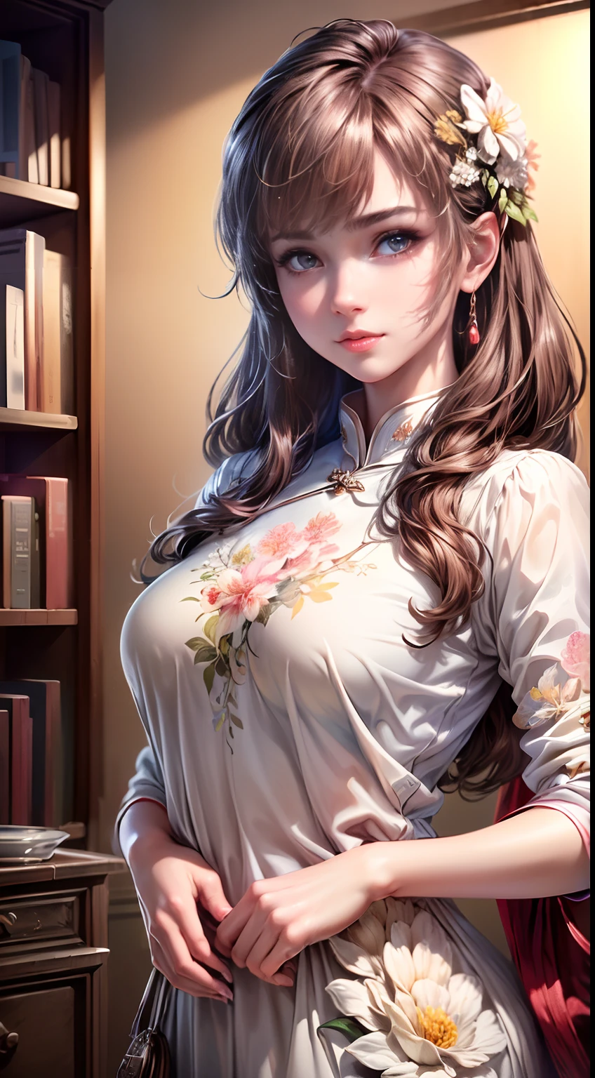 (Best quality, Masterpiece, Extremely detailed CG, Game CG:1.5), full bodyesbian,1 girl,An extremely delicate and beautiful girl, Extremely detailed eyes and face, beautiful detailed glow,Lagasprín，on cheongsam，Medium breast, illustration, Cinematic lighting, Best shadow,(White background:1.3)