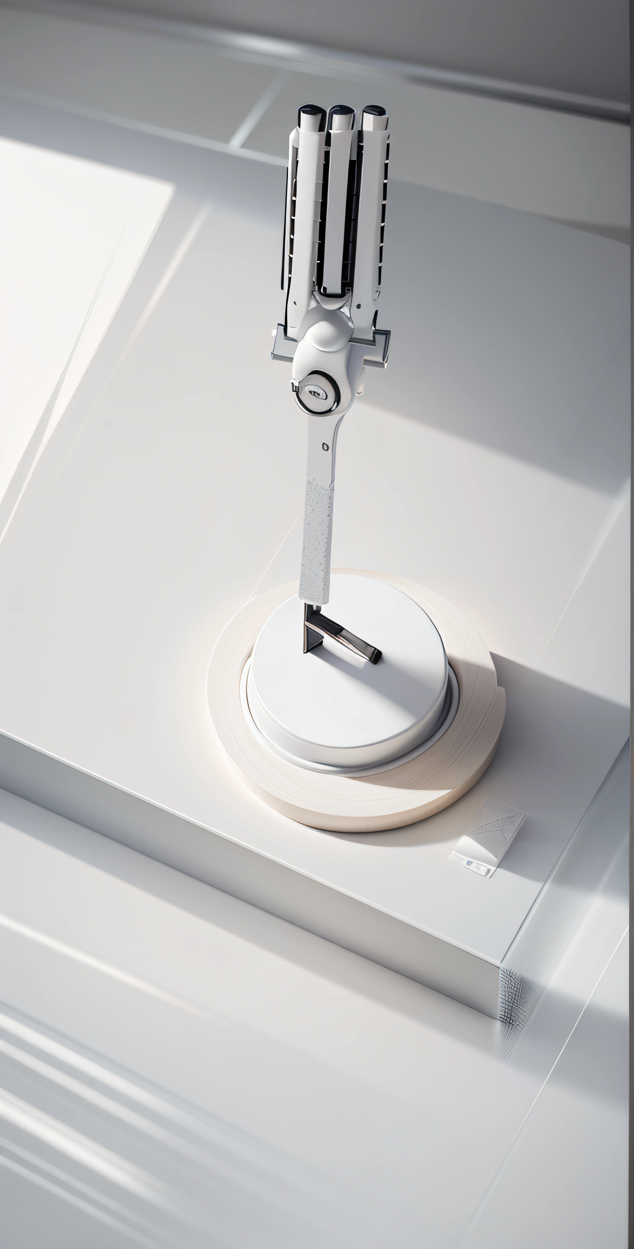 Products placed on a marble dresser，Top-down view，Grey and white style bathroom，abstracted,White table,near a window， Chiaroscuro, hyper HD, 8K, Best picture quality  ,realisticlying，Foto realism，Lens perspective blur，Bright lights，Realistic lighting,（simple scene:1.5）