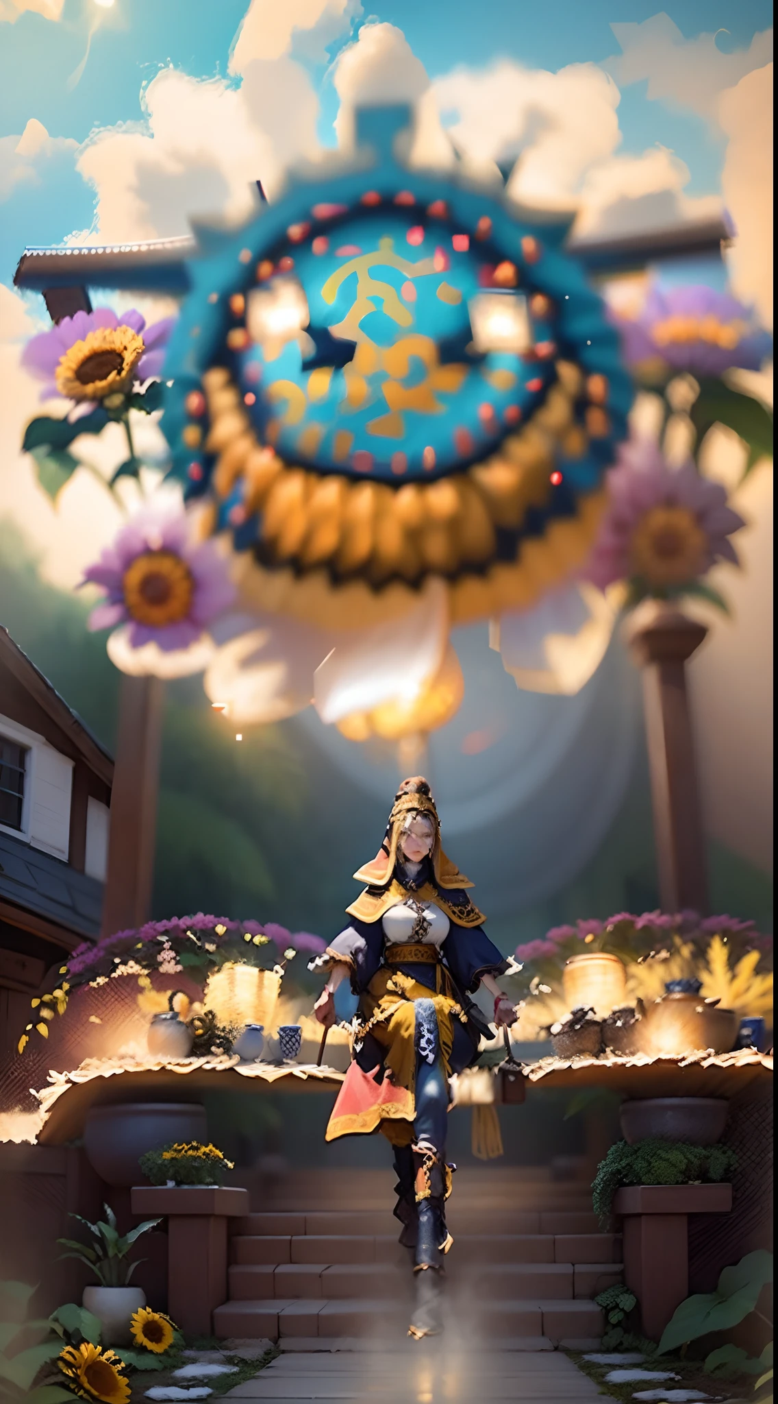 In a very spectacular scene,The extra-large wide-angle lens captures the appearance of female centaurs。She is a sunflower worship nun,Always against(Healing emoji smiley face of knitted sunflower puppet😊:99.99)DOA。She is tall,It has the ultimate curvaceous beauty,The muscles are slender and strong,Beautiful lines。She has(Oversized sky blue eyes:99.99)、been(Wear sexy glasses:6.66)、(She wears a stately nun costume:9.9)、Step on the heel of a boot-style skyscraper、A pink cross hangs from his chest。Using Midjourney's advanced tools,Designed for female centaurs(Knitted sunflower puppets,And make a super healing cartoon smiley face in the center of the flower plate as a decoration:9.9),and noble and solemn nun costumes,and highlight her unique physical features and facial details,Add realism。Against the backdrop of her prayers and listening to confessions,Spectacular natural landscape,For example, The sky alternates between stormy and sunny days、Starry rivers and auroras、Snow-capped Mount Everest、Yamashiro fireworks, etc。ao mesmo tempo,Away from the hustle and bustle next to the church,Create dream scenes。Use advanced tools and multiple color palettes halfway through、Brush strokes、Texture tools and model packages,It shows a sense of atmosphere where beauty and charm coexist。The charm of female centaurs is highlighted by colors and lines,Enhance realism with details,Create a surreal dreamy feeling。Additionally,Use tools halfway through to add various exorcism props and books to female centaurs、pergaminhos,Create complex hairstyles and outfits,Give her a sense of premium。She never flinched,No matter what monster you encounter,Can respond quickly,Even the most extreme natural disasters and monster armies could not stop her and her front lines(Sunflowers with the Tyndall effect,Can emit sunlight 9.99)。Use Midjourney's powerful tools,You can do this with incredible detail and beauty,Bring this super grand and beautiful scene to life。A grand spectacle,super wide shot, hdr,(真实感,M