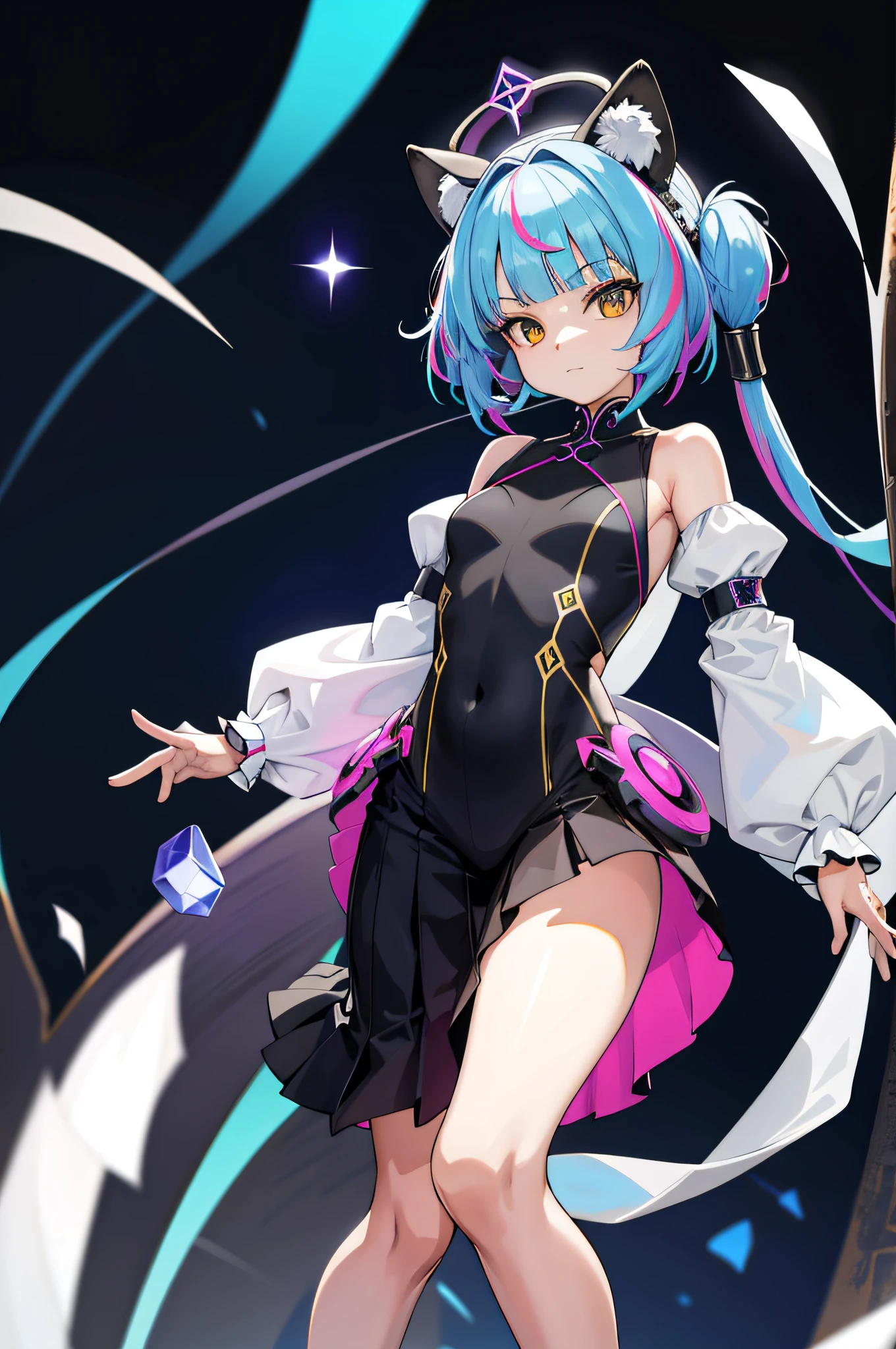 Lively standing posture,absurd, ultra detailed, masterpiece, best quality, Aesthetic, detailed, Solitary, Smile, 1 Girl, Aqua eyes, Double tail, 长度中等的Double tail, 有点乱的Double tail，Hair between the eyes, Bangs, crossed Bangs, Messy hair, Small Breasts, Shut up,Sleeveless shirt, Open coat, turtleneck, Purple sneakers, Half-taken off purple coat, Layered clothes, Card issuance, Girl，Green Hair，thin，Thin legs，Charming pose，Sexy，Sexy，Red hair accessories，Ball between legs，Red and white ball，clown女，clown妆容，Purple skirt，Blue skirt，Ultra-clear，Ultra-clear，Looking at the camera，Full body portrait，Small breasts，Height 150cm，cute，Exaggerated smile，Six-headed body，Petite，slim，a beautiful Girl，Thin waist，clown，Ball between legs，Emerald green underwear