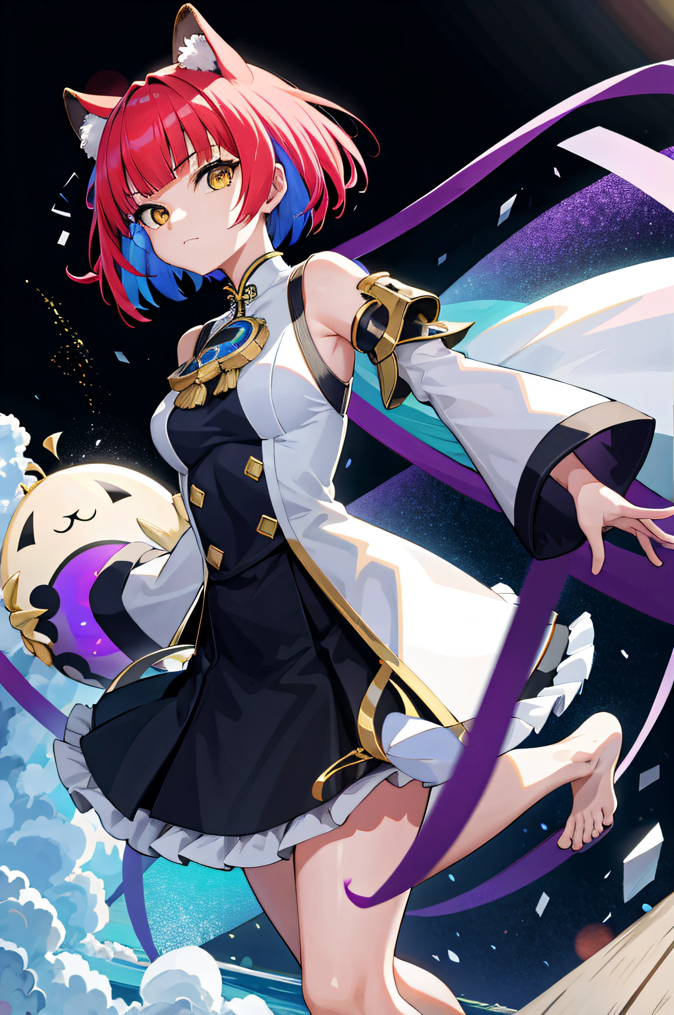 (Ridiculous, hight resolution, ultra-detailliert), 1girl in, 独奏,, barroco, long skirt, long-sleeve, elegent, colourfull, best detailed, The upper part of the body, cool、a hologram、