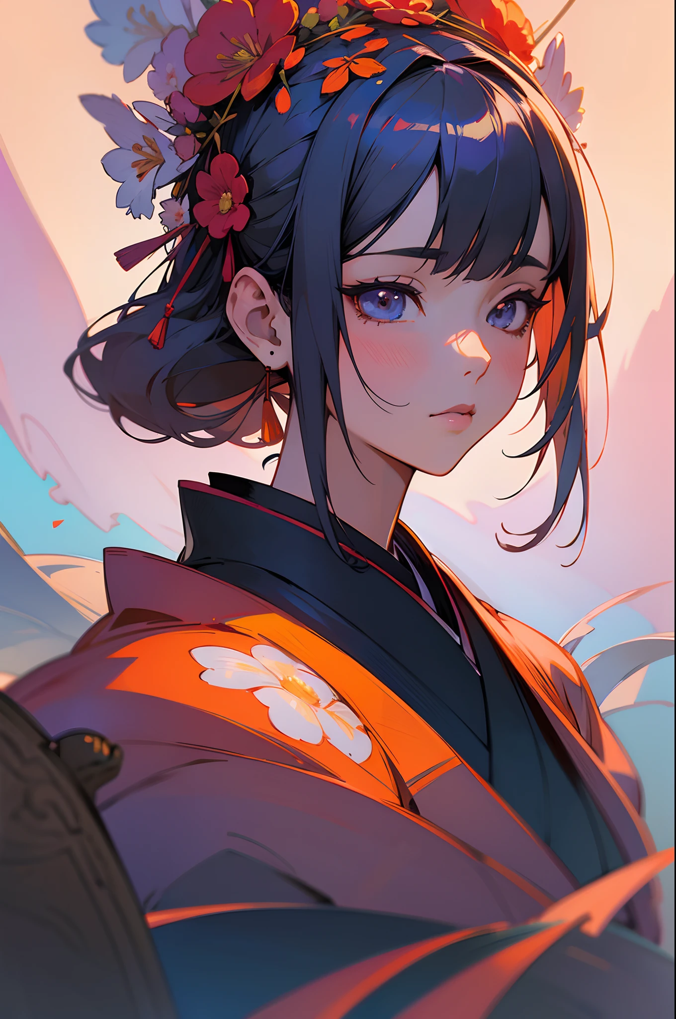 Alafed woman in kimono with flowers on her head, beautiful digital works of art, beautiful digital illustrations, beautiful digital painting, Gorgeous Digital Painting, artwork in the style of guweiz, photorealistic anime girl render, Smooth Anime CG Art, Beautiful digital art, great digital art with details, stunning digital illustration, Detailed Digital Anime Art, render of april, Beautiful Anime Portrait