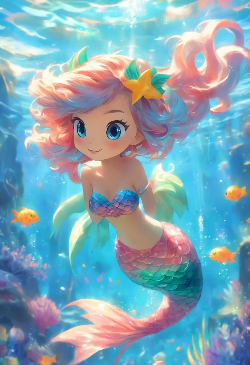 Cute cat,Swim in the sea in a mermaid costume